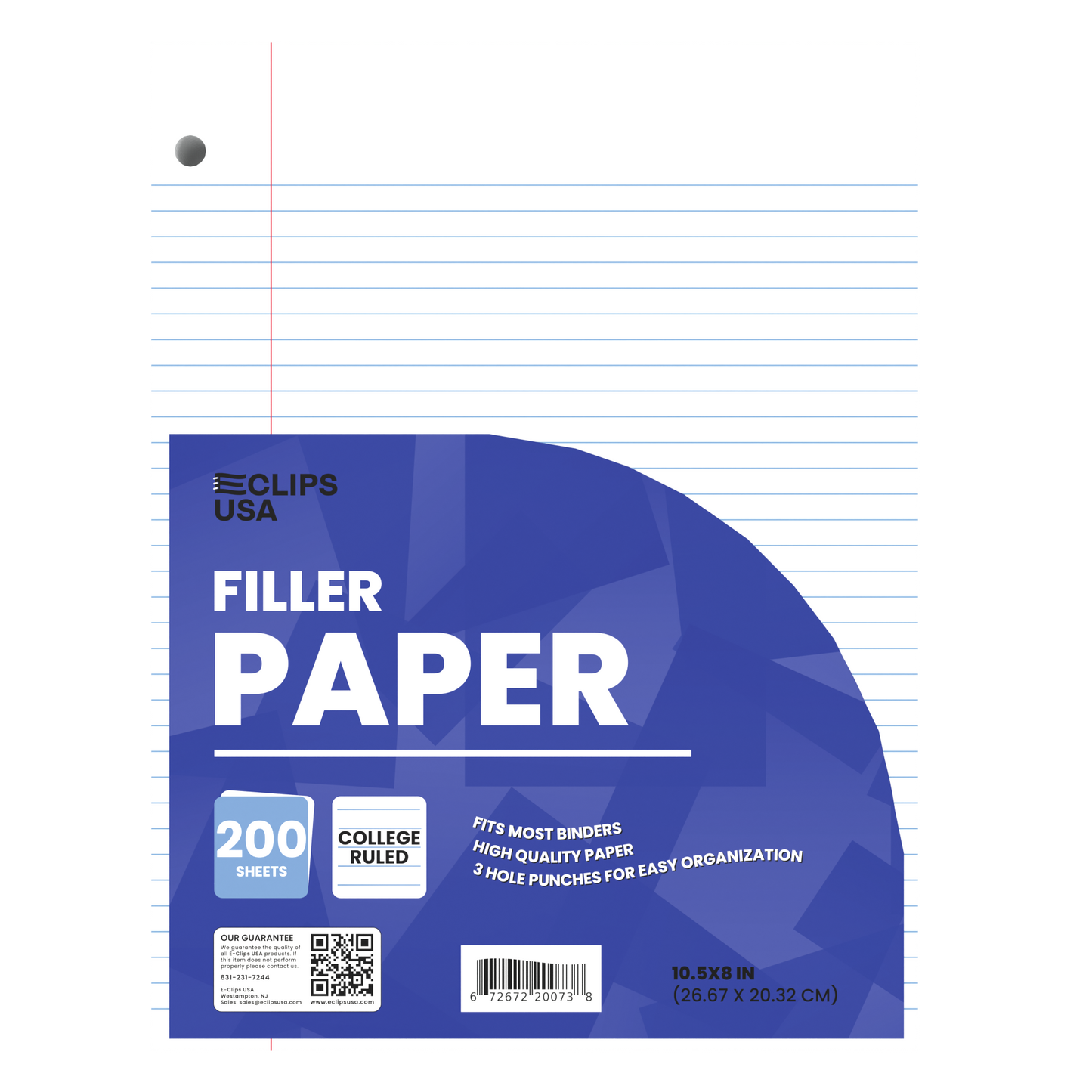 College-Ruled Filler Paper - White Loose-leaf, Fits Standard 3-Ring Binder, 200 Sheets