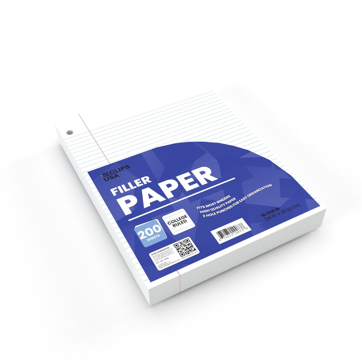 College-Ruled Filler Paper - White Loose-leaf, Fits Standard 3-Ring Binder, 200 Sheets