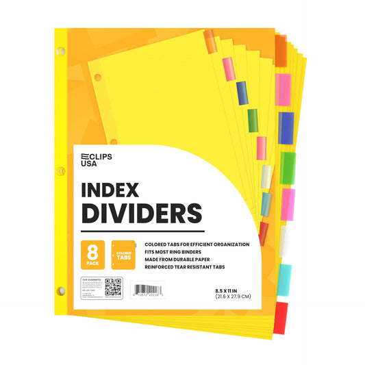 Clear-View Durable Poly Index Dividers - 8-count, Assorted Colored Tabs