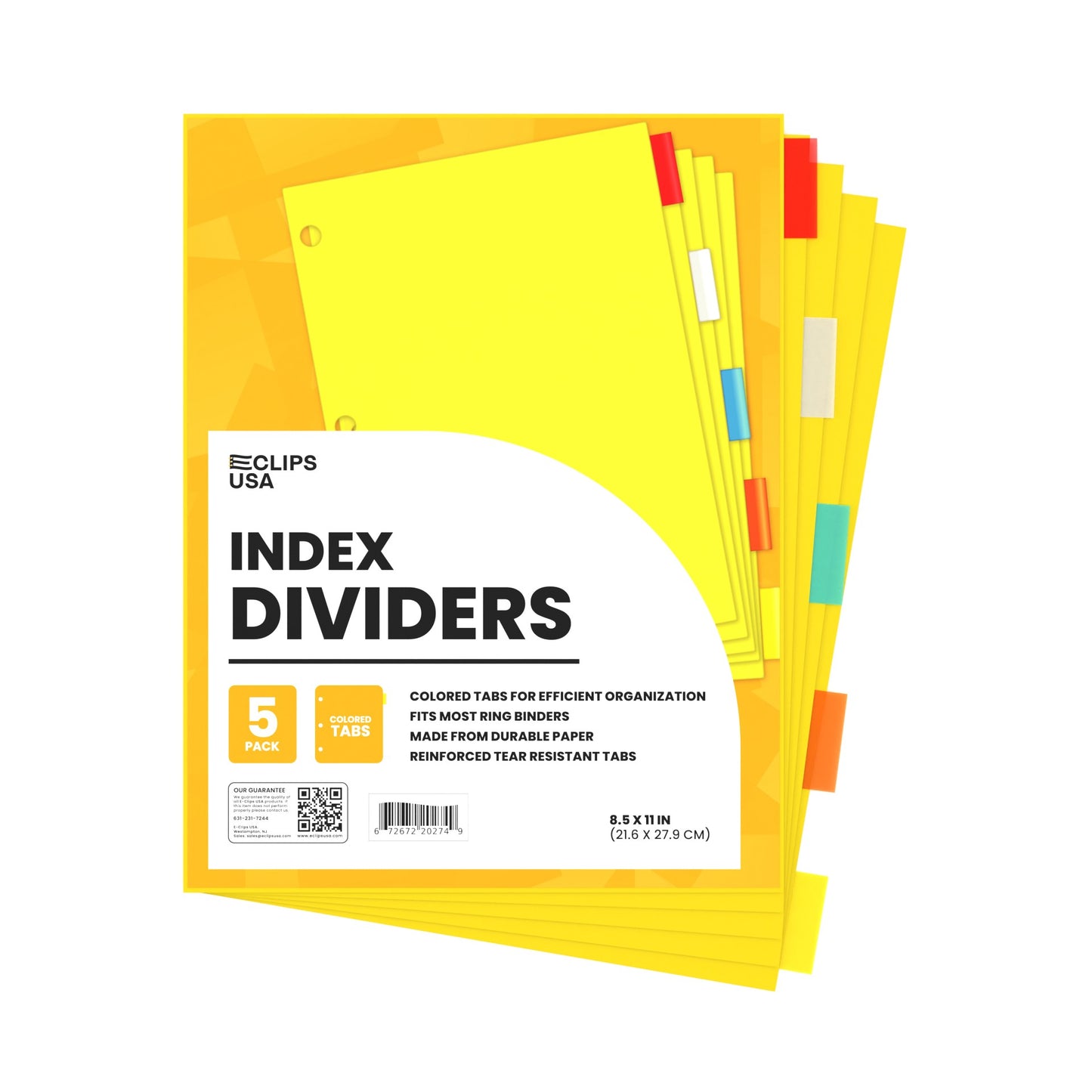 Clear-View Durable Poly Index Dividers with Secure Fit Pockets - 5-count, Assorted Colored Tabs