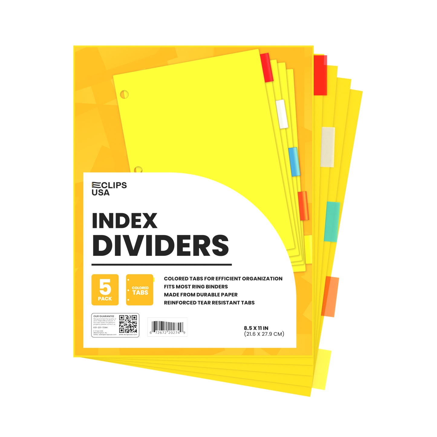 Clear-View Durable Poly Index Dividers with Secure Fit Pockets - 5-count, Assorted Colored Tabs