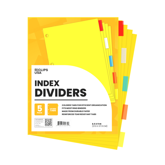 Tab Dividers:  (Yellow) - 5 Pack Poly, 8.5 x 11 | Case Pack