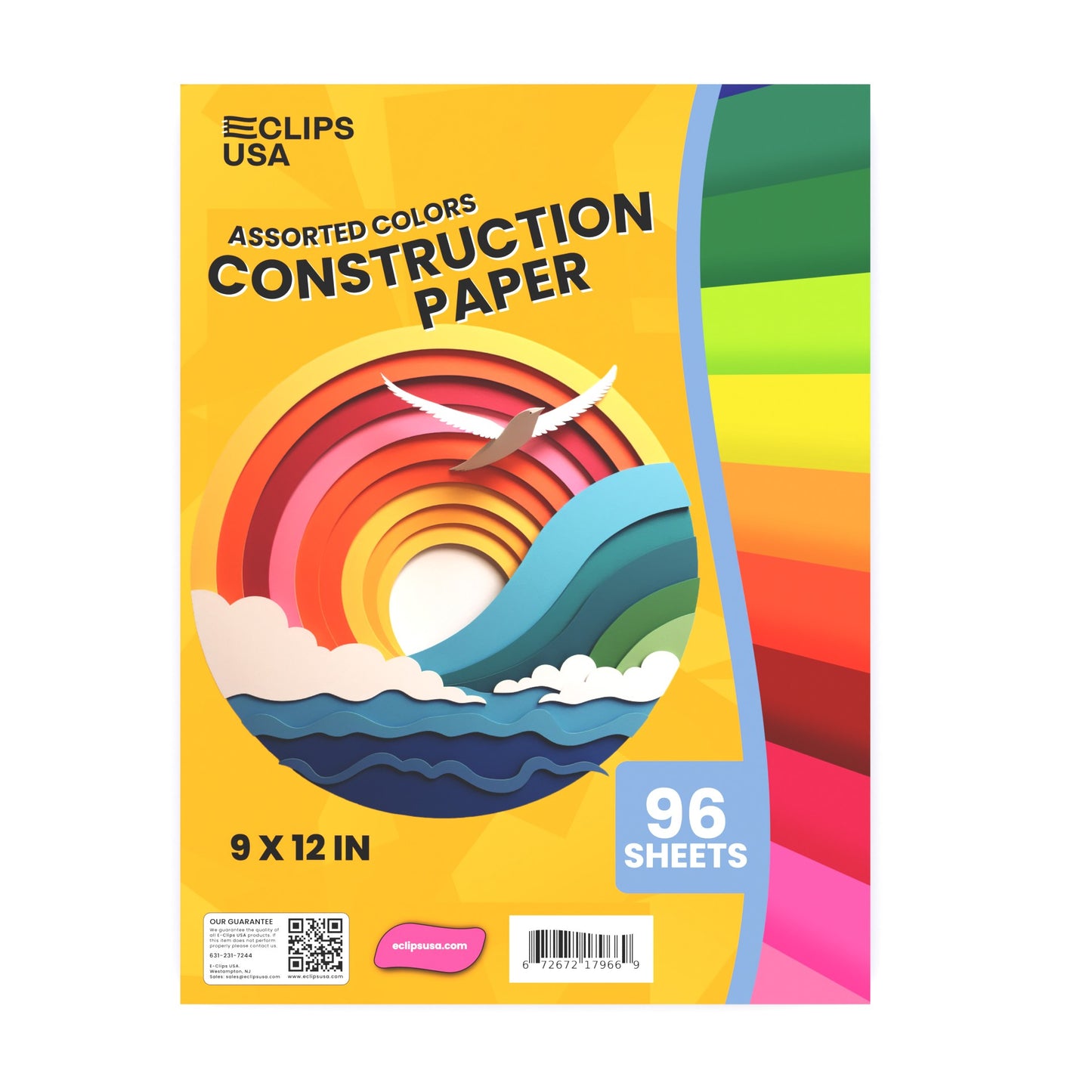 Construction Paper - 9 X 12 Inches, Assorted Colors, 96 Sheets