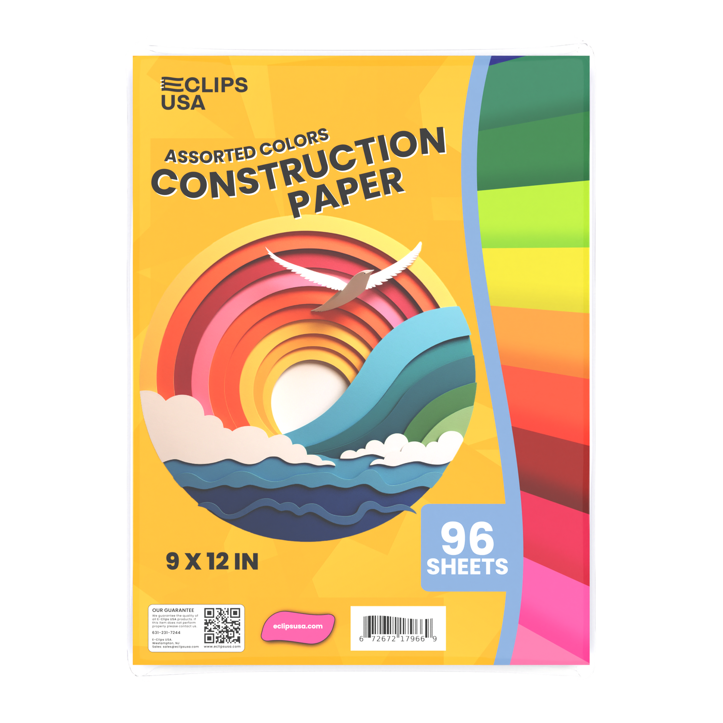 Construction Paper - 9 X 12 Inches, Assorted Colors, 96 Sheets