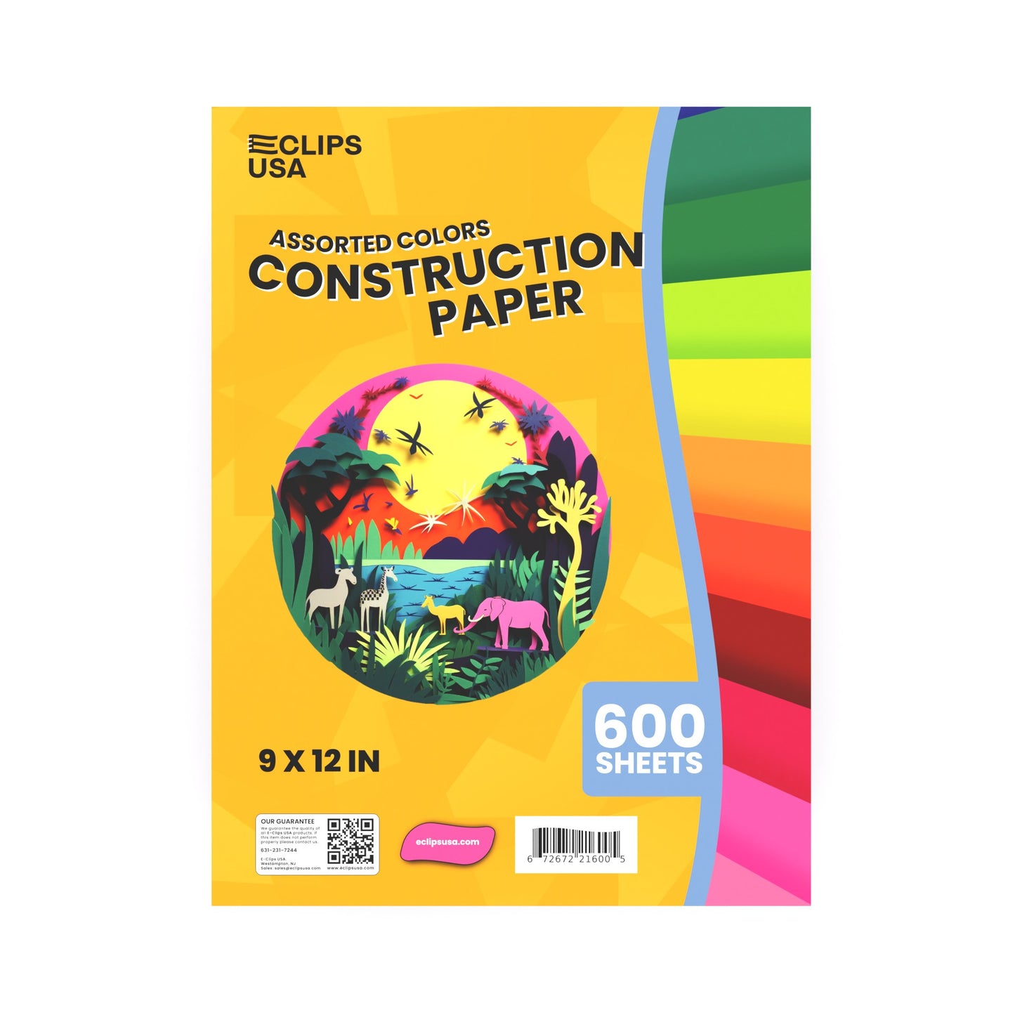 Construction Paper - 9 X 12 Inches, 8 Assorted Colors, 600 Sheets