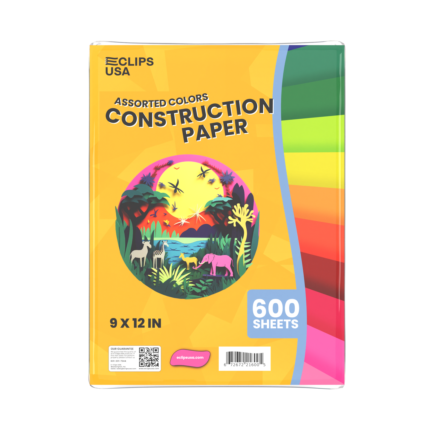 Construction Paper - 9 X 12 Inches, 8 Assorted Colors, 600 Sheets