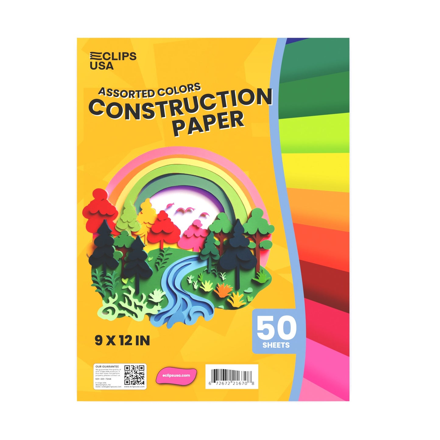 Construction Paper: 9 x 12, (Assorted Colors), 50 Sheets, Case of 48 Packs