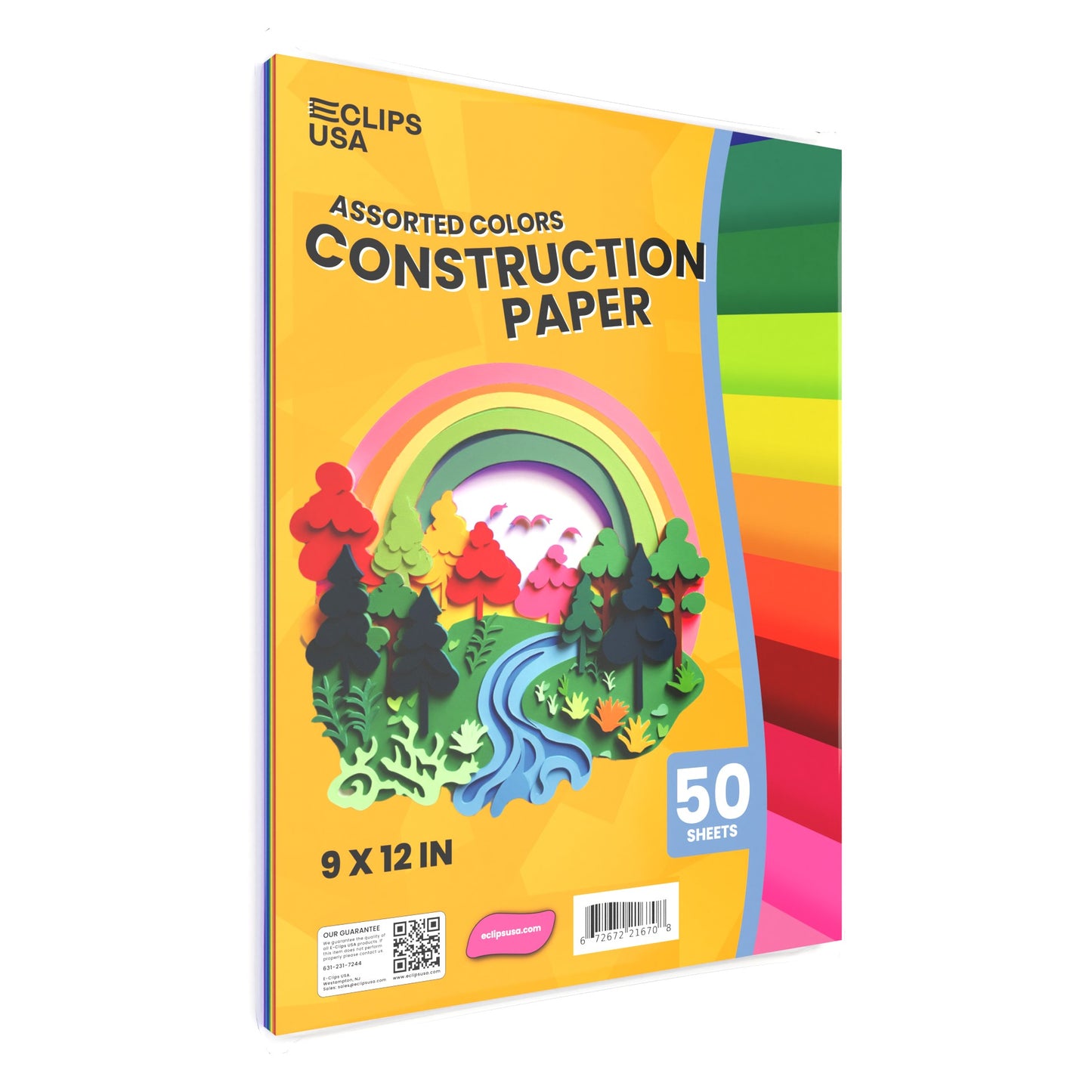 Construction Paper: 9 x 12, (Assorted Colors), 50 Sheets, Case of 48 Packs