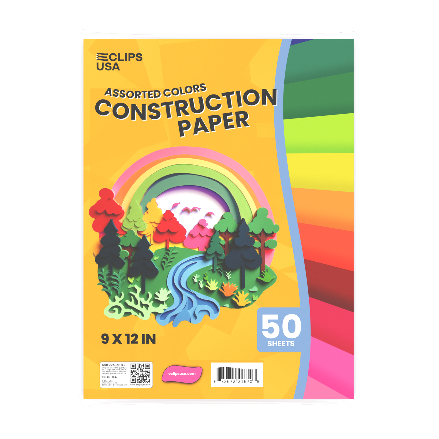 Construction Paper: 9 x 12, (Assorted Colors), 50 Sheets, Case of 48 Packs