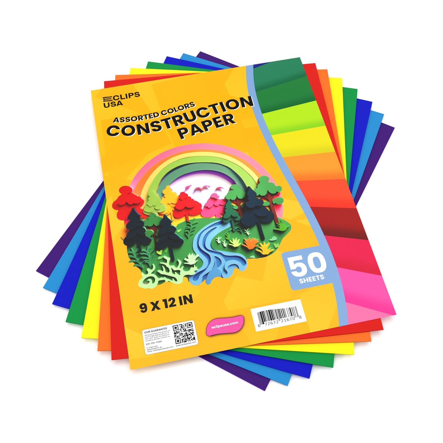 Construction Paper: 9 x 12, (Assorted Colors), 50 Sheets, Case of 48 Packs