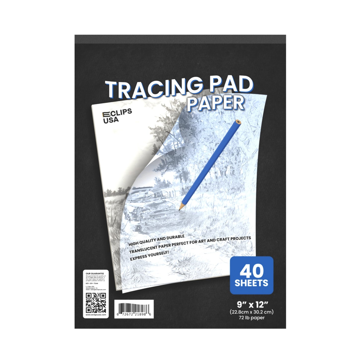 Tracing Paper Pad - 9 X 12 Inches, 72 Lb Paper, 40 Translucent White Sheets