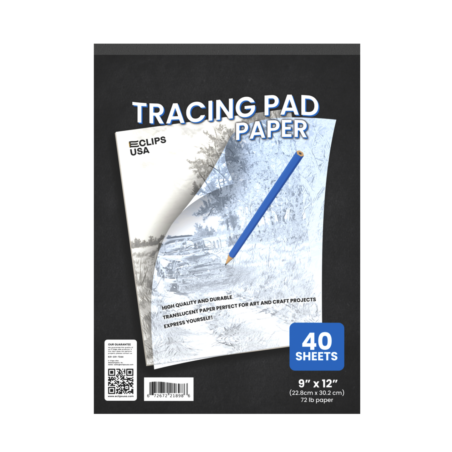 Tracing Paper Pad - 9 X 12 Inches, 72 Lb Paper, 40 Translucent White Sheets