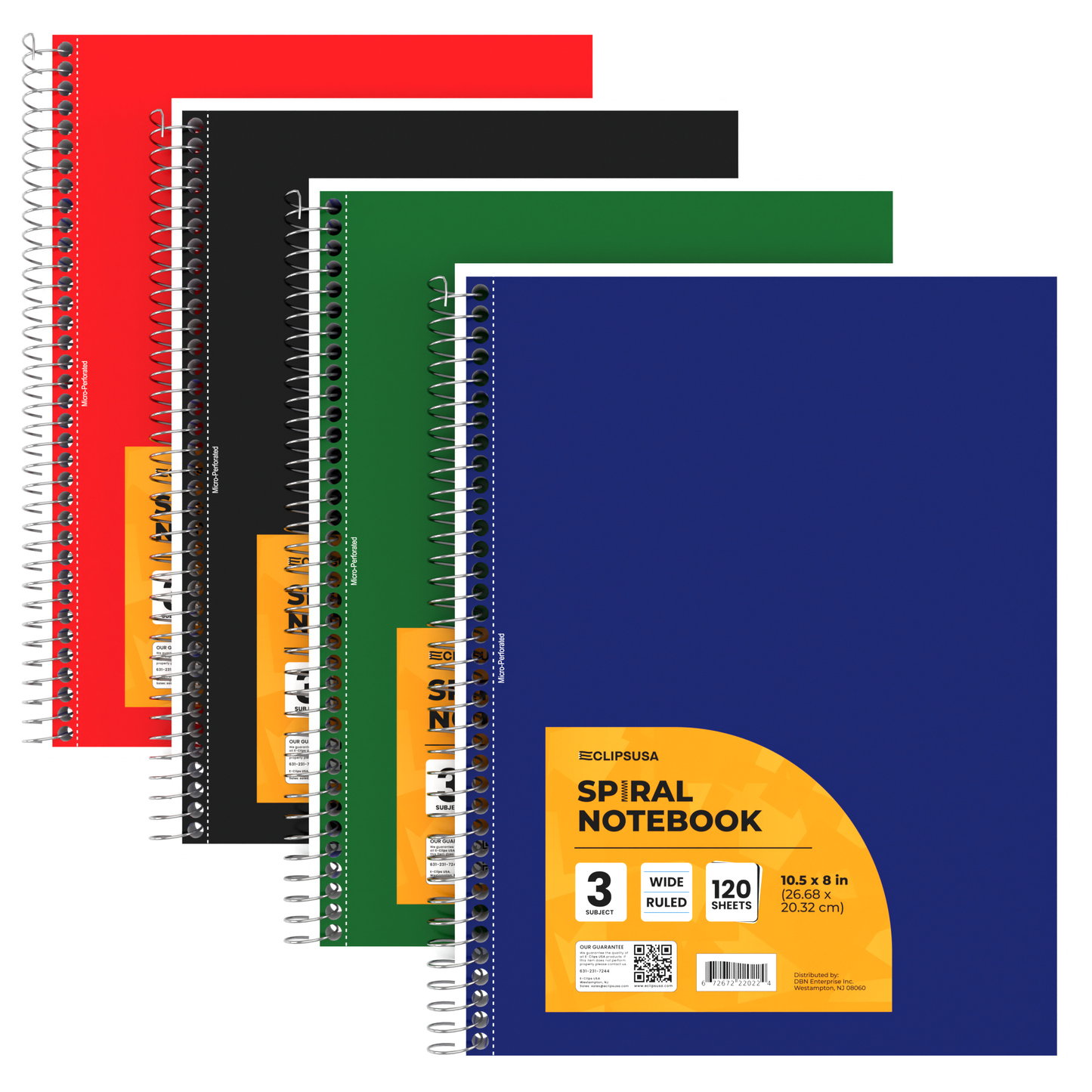 3-Subject Spiral Notebook - Assorted Colors, Wide-ruled, 120 Sheets