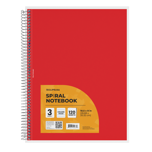 3-Subject Spiral Notebook - Assorted Colors, College-ruled, 120 Sheets