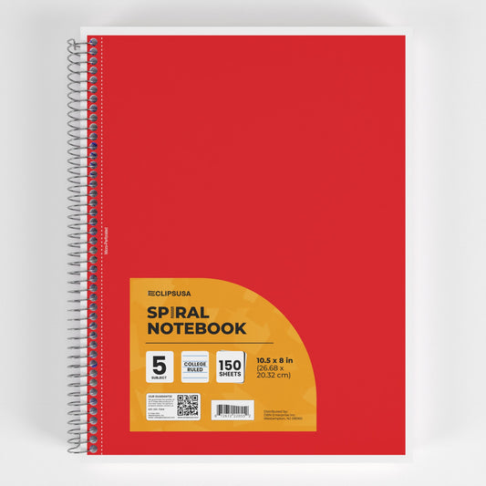 5-Subject Spiral Notebook - Assorted Colors, College-ruled, 150 Sheets