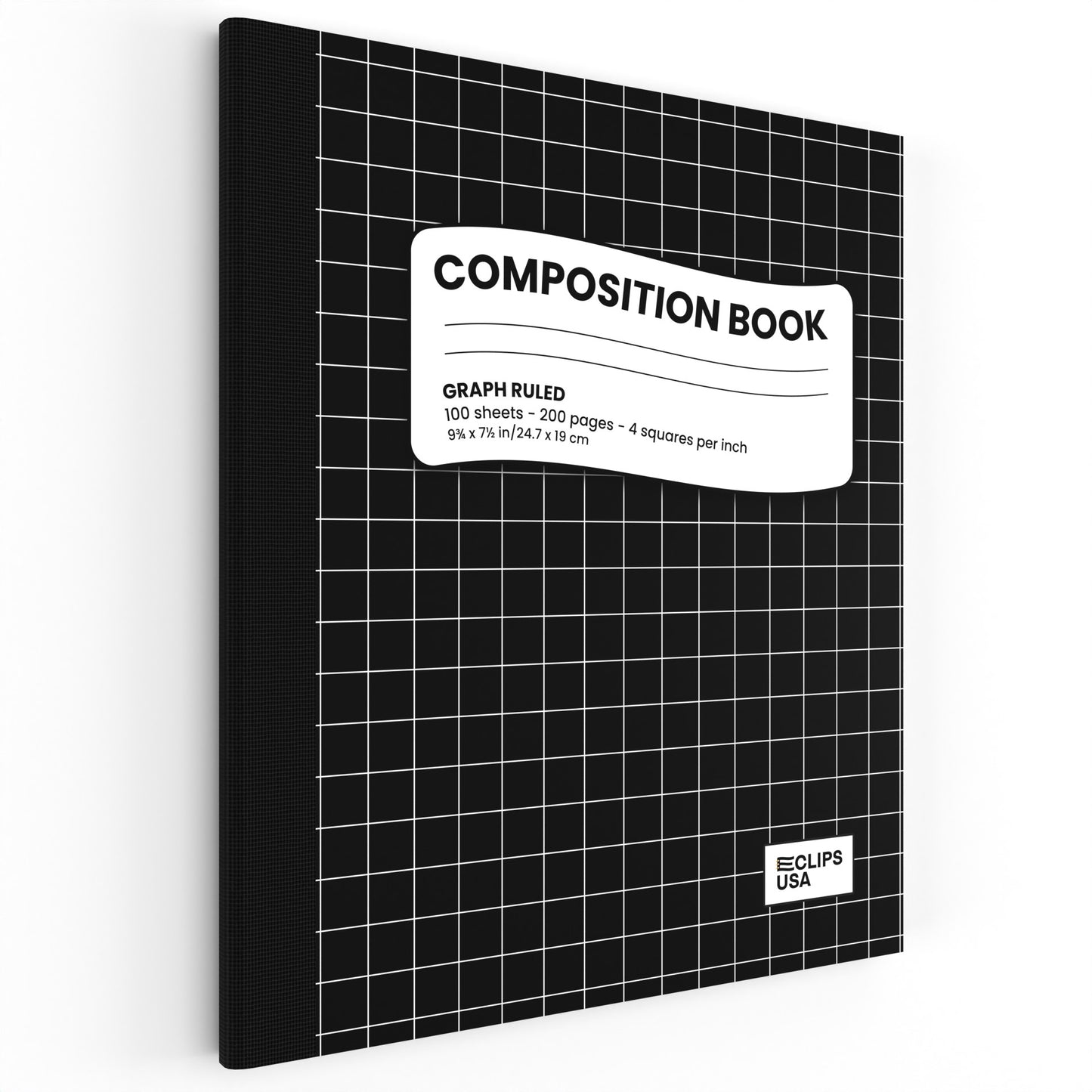 Black Composition Notebook - Quad-ruled, 7.5 X 9.8 Inches (B5), 100 Sheets