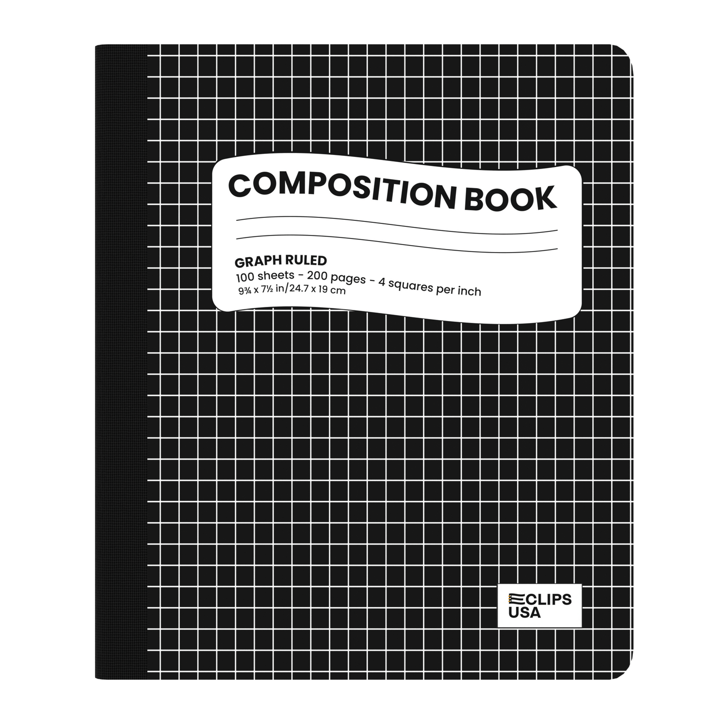 Black Composition Notebook - Quad-ruled, 7.5 X 9.8 Inches, 100 Sheets