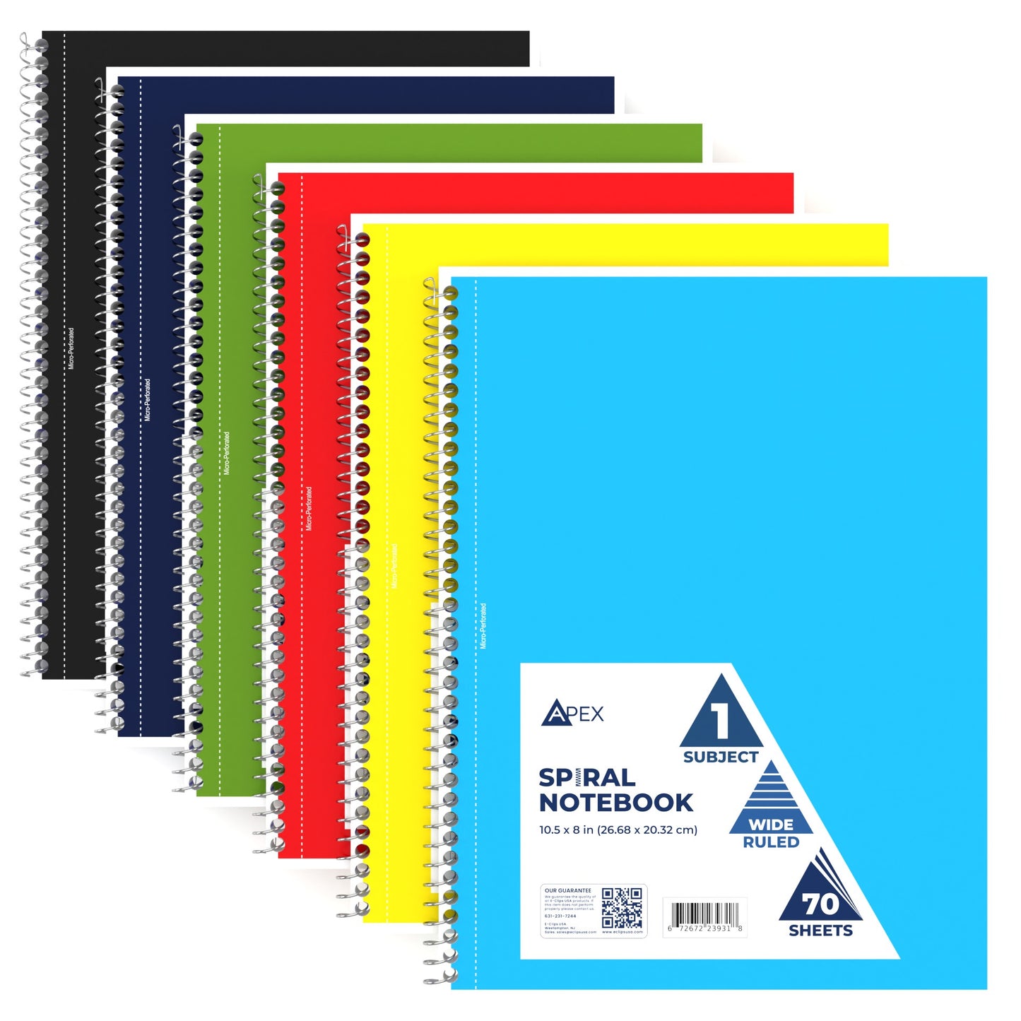 Apex Spiral Notebook: (Assorted Colors), Wide-Ruled, 70 Sheets, units/48