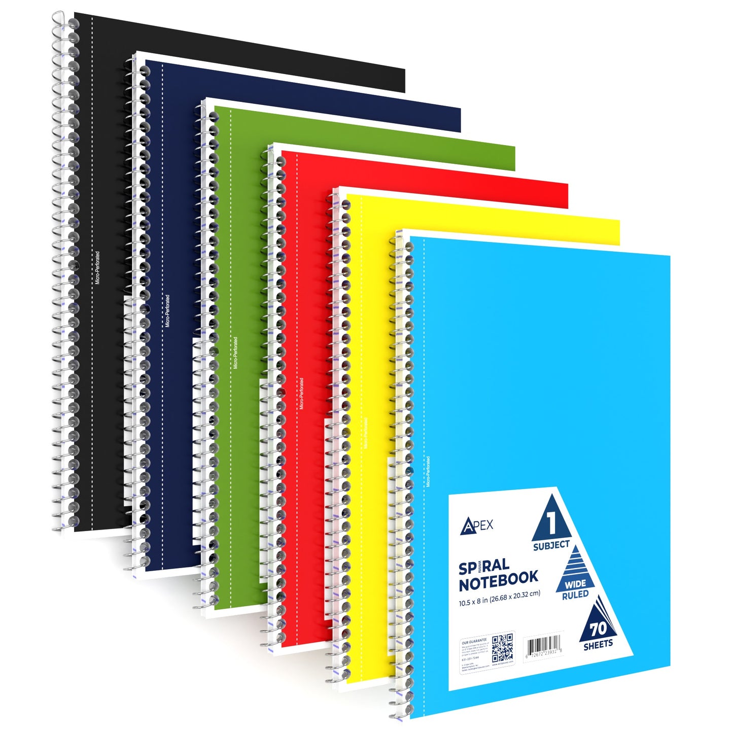 Apex Spiral Notebook: (Assorted Colors), Wide-Ruled, 70 Sheets, units/48