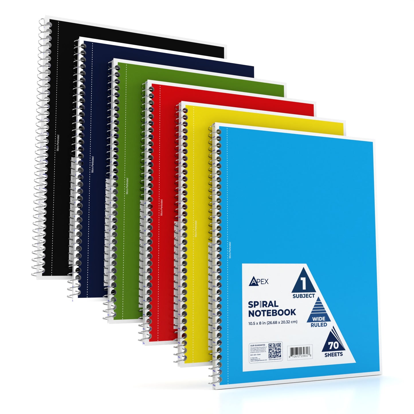 Apex Spiral Notebook: (Assorted Colors), Wide-Ruled, 70 Sheets, units/48