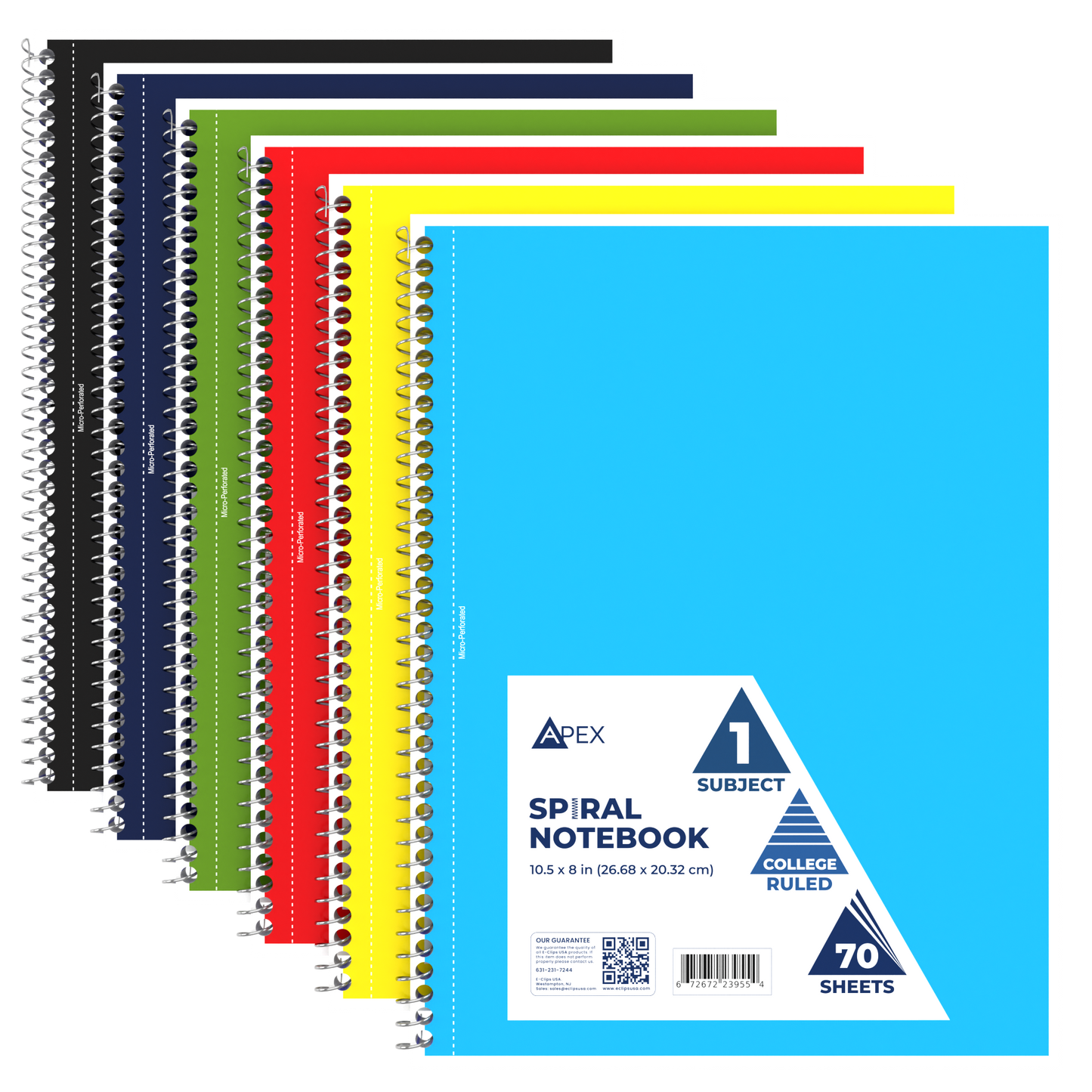 APEX 1-Subject Spiral Notebook - Assorted Colors, College-ruled, 70 Sheets