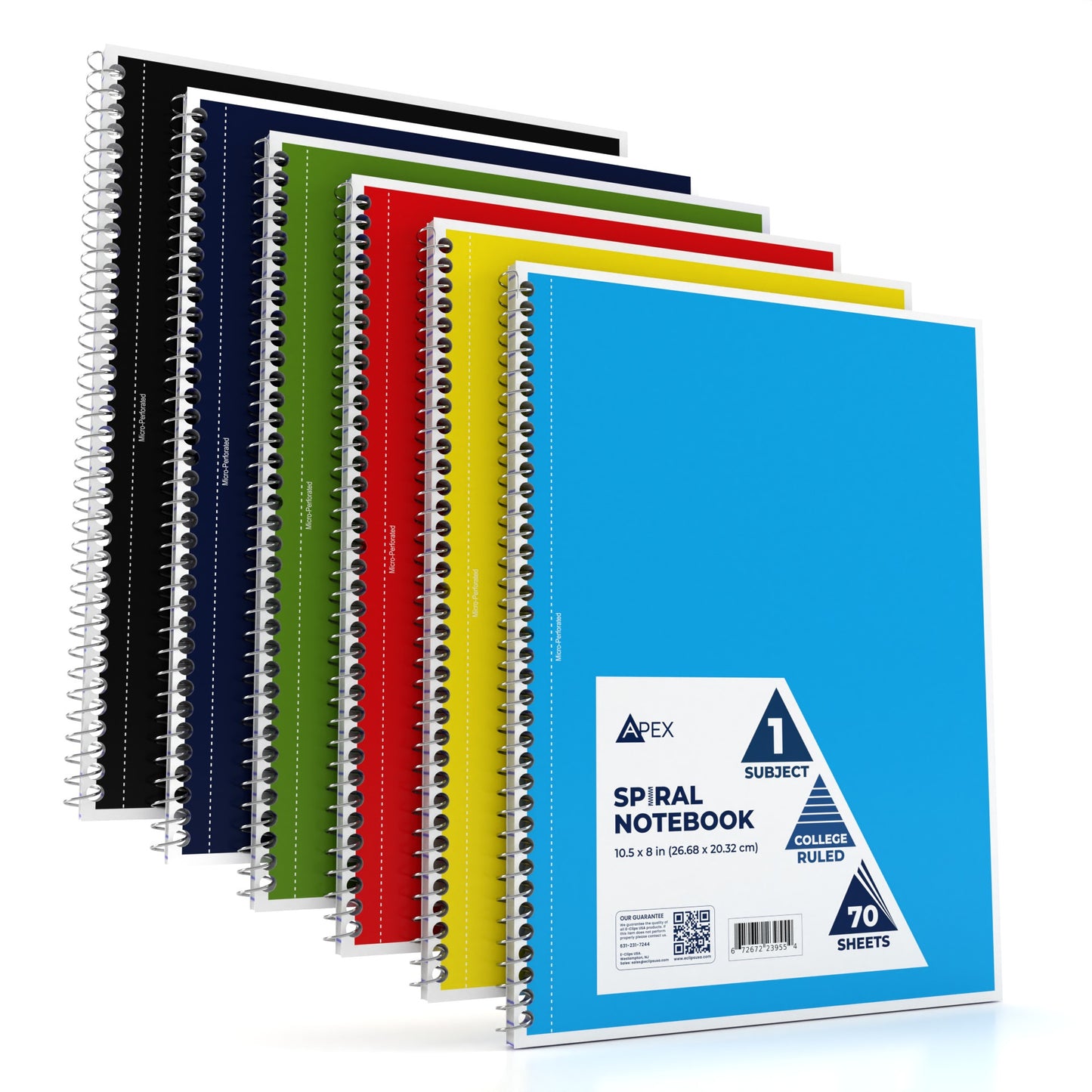 APEX 1-Subject Spiral Notebook - Assorted Colors, College-ruled, 70 Sheets