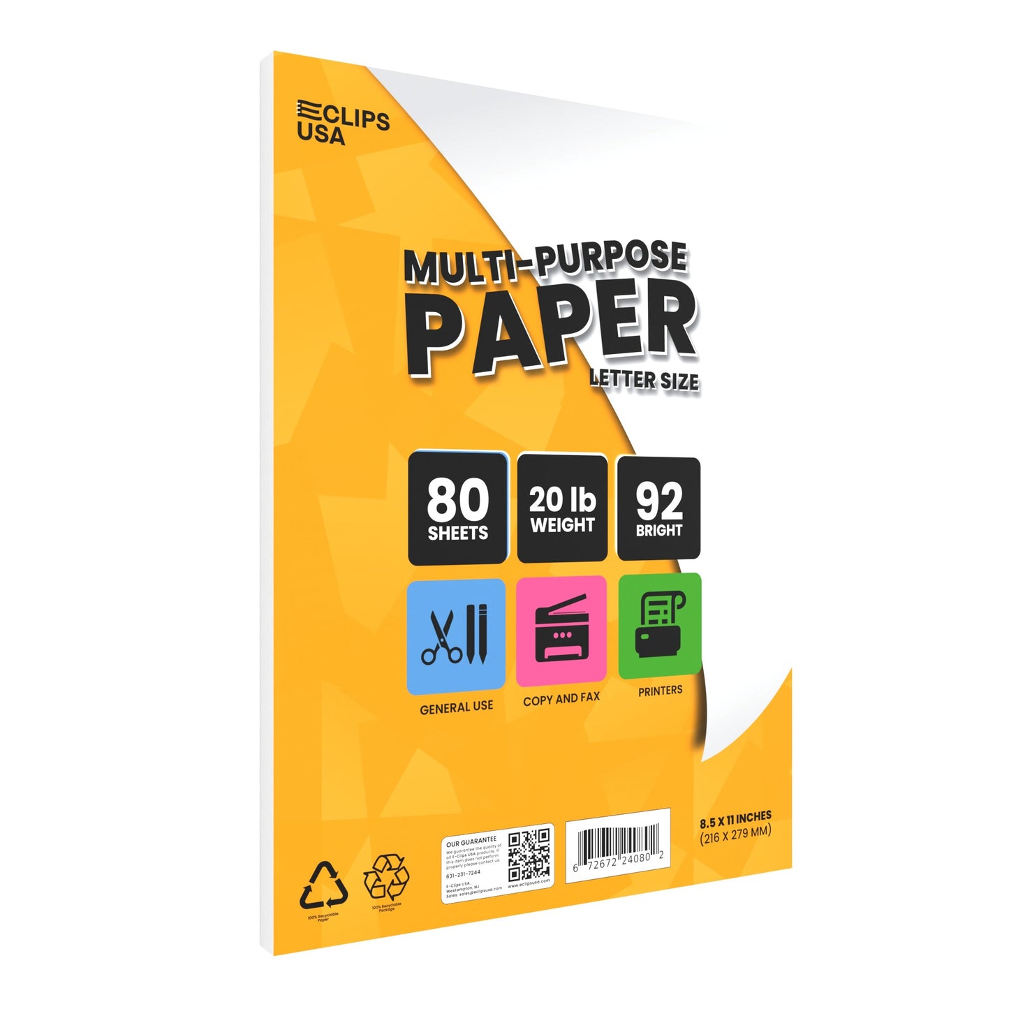 White Computer Copier Paper - 92 Brightness, 20 Lbs, Letter Size (8.5 X 11 Inches), 80 Sheets