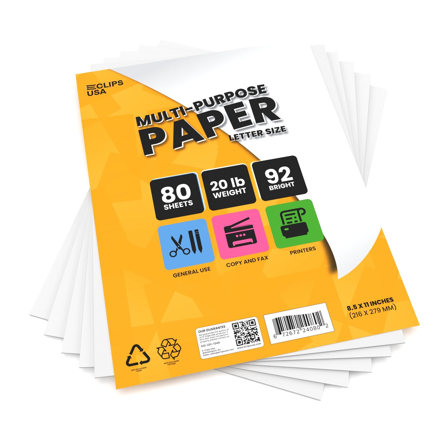 White Computer Copier Paper - 92 Brightness, 20 Lbs, Letter Size (8.5 X 11 Inches), 80 Sheets