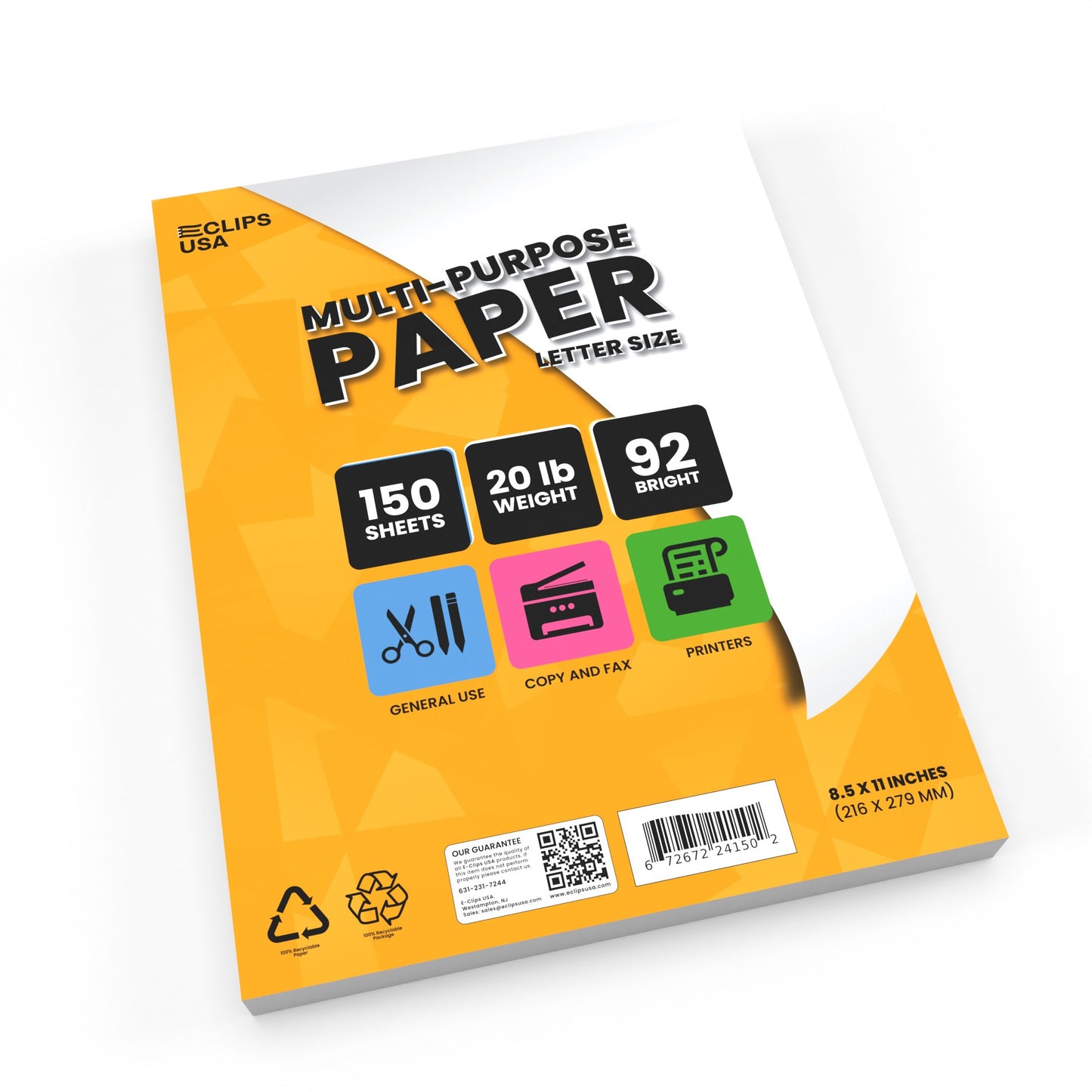 White Computer Copier Paper - 92 Brightness, 20 Lbs, Letter Size (8.5 X 11 Inches), 150 Sheets