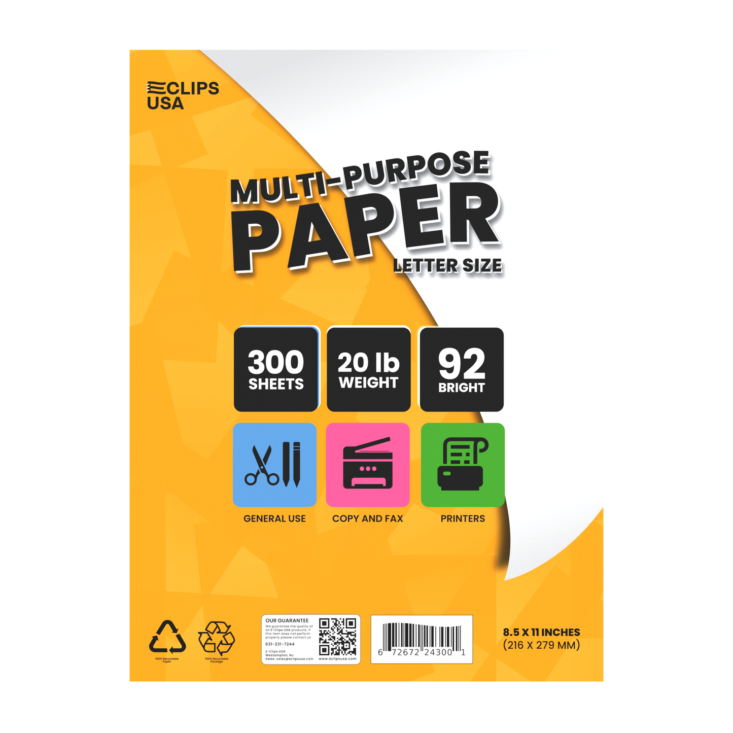 White Computer Copier Paper - 92 Brightness, 20 Lbs, Letter Size (8.5 X 11 Inches), 300 Sheets