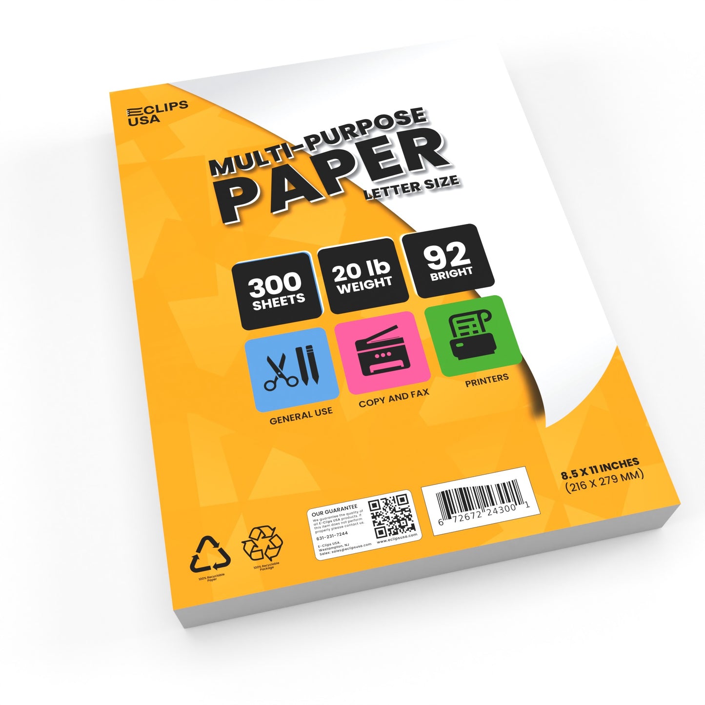 White Computer Copier Paper - 92 Brightness, 20 Lbs, Letter Size (8.5 X 11 Inches), 300 Sheets