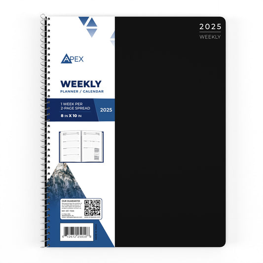 APEX 2025 Spiral-Bound Weekly Planner and Calendar - 1 Week Per 2-page Spread, 8 X 10 Inches