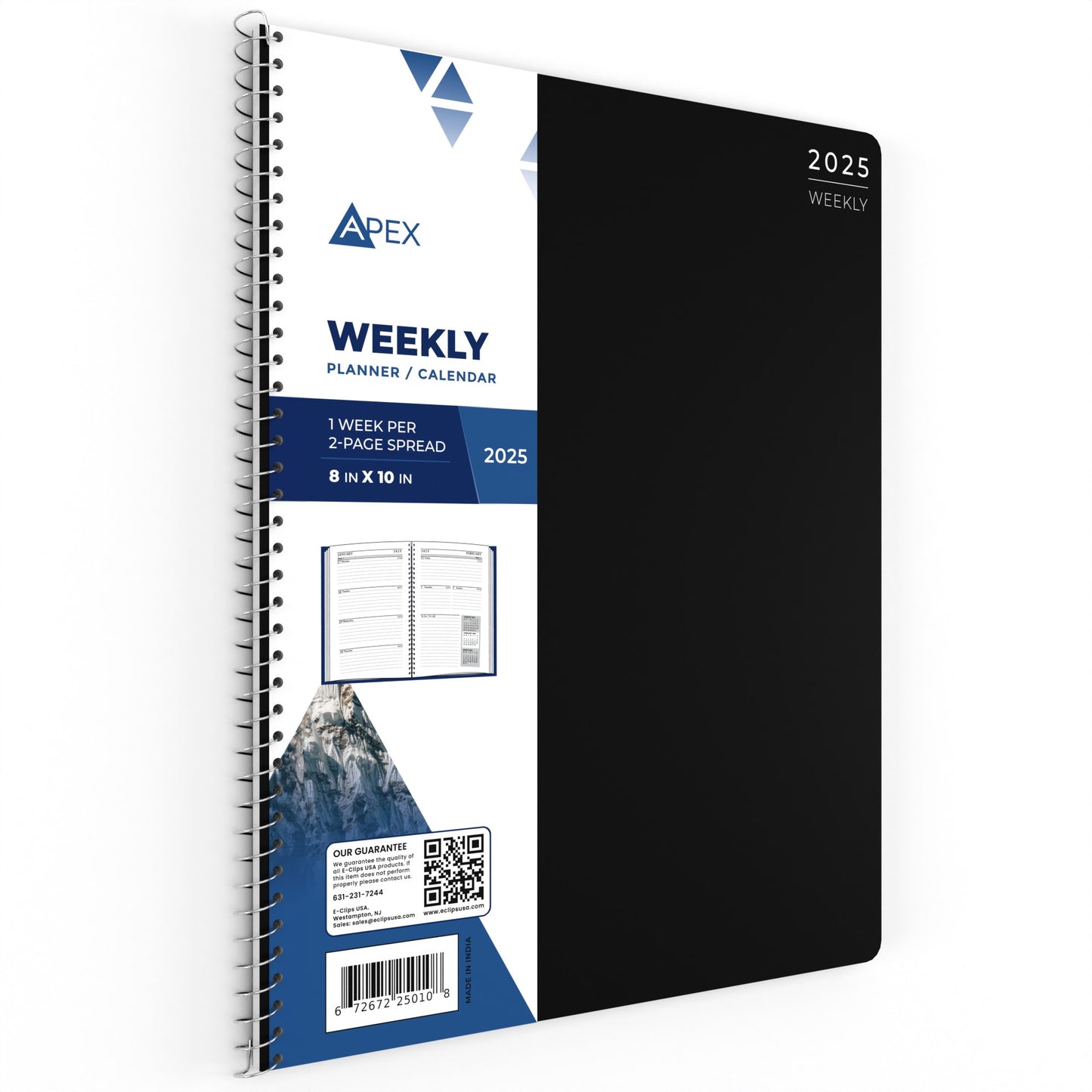 APEX 2025 Spiral-Bound Weekly Planner and Calendar - 1 Week Per 2-page Spread, 8 X 10 Inches