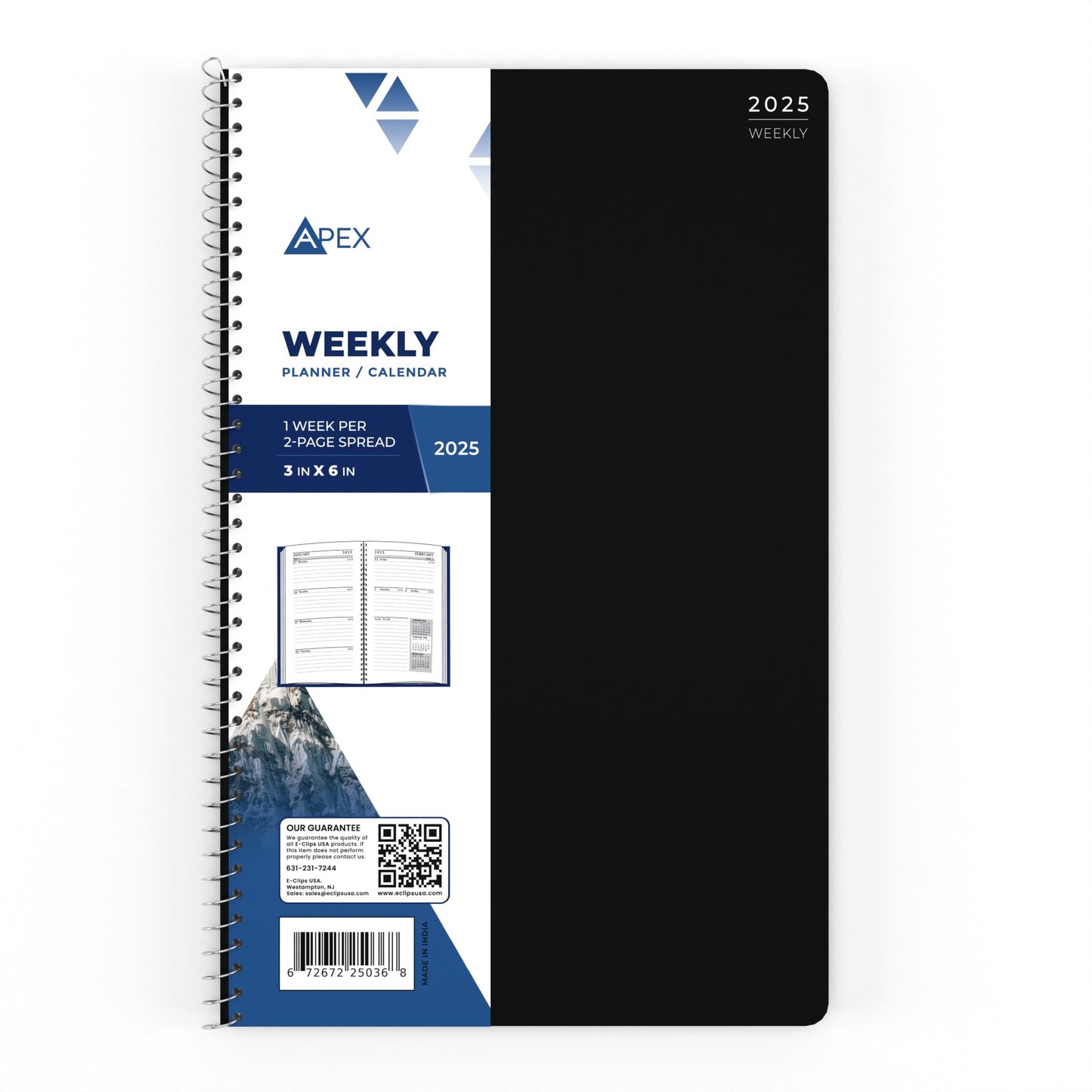 APEX 2025 Weekly Planner and Calendar - 1 Week Per 2-page Spread, 3 X 6 Inches, 3 Assorted Colors