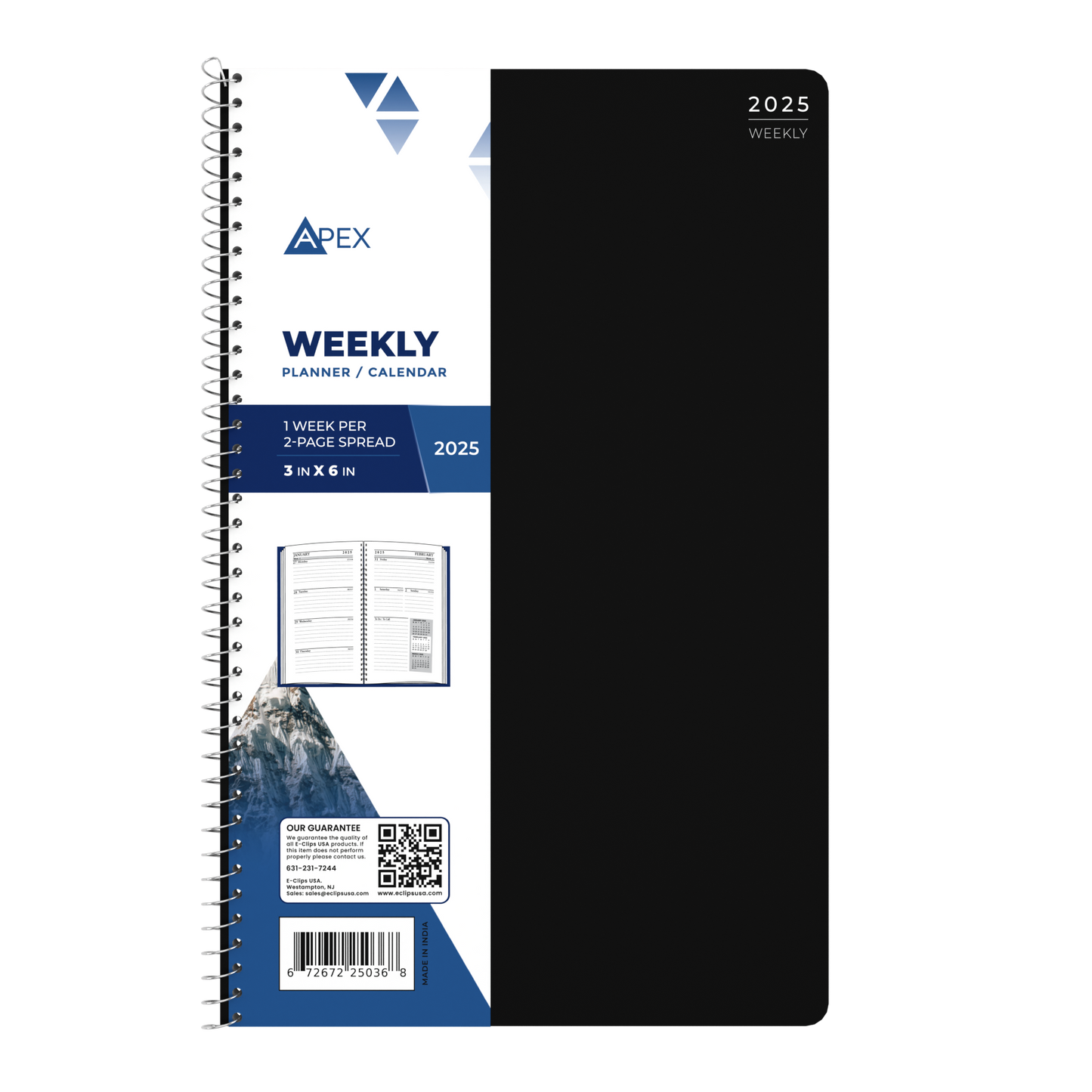 APEX 2025 Wired Weekly Planner - 1 Week Per 2-page Spread, 5 X 8 Inches, 3 Assorted Colors