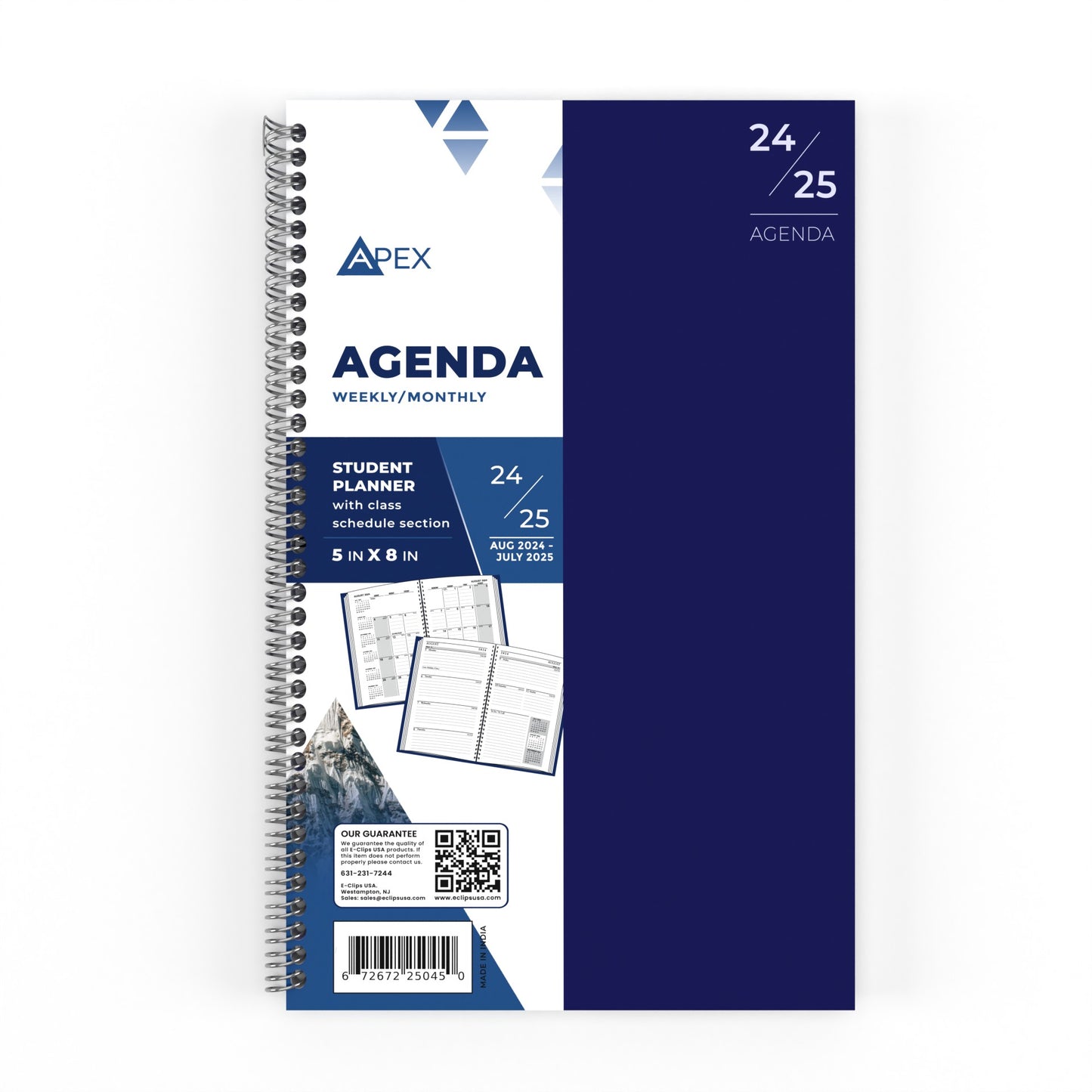 APEX 2024-2025 Student Agenda Double Wire Planner - Pocket-size, 5 X 8 Inches, 2 Assorted Colors