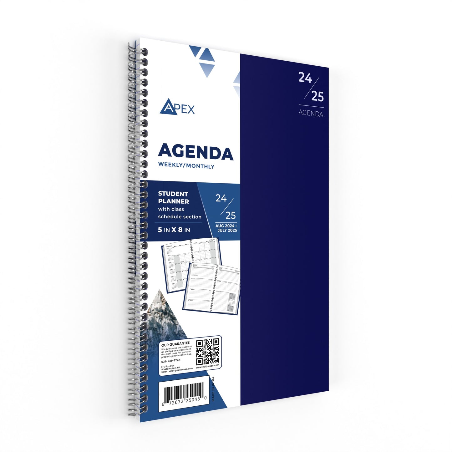 APEX 2024-2025 Student Agenda Double Wire Planner - Pocket-size, 5 X 8 Inches, 2 Assorted Colors