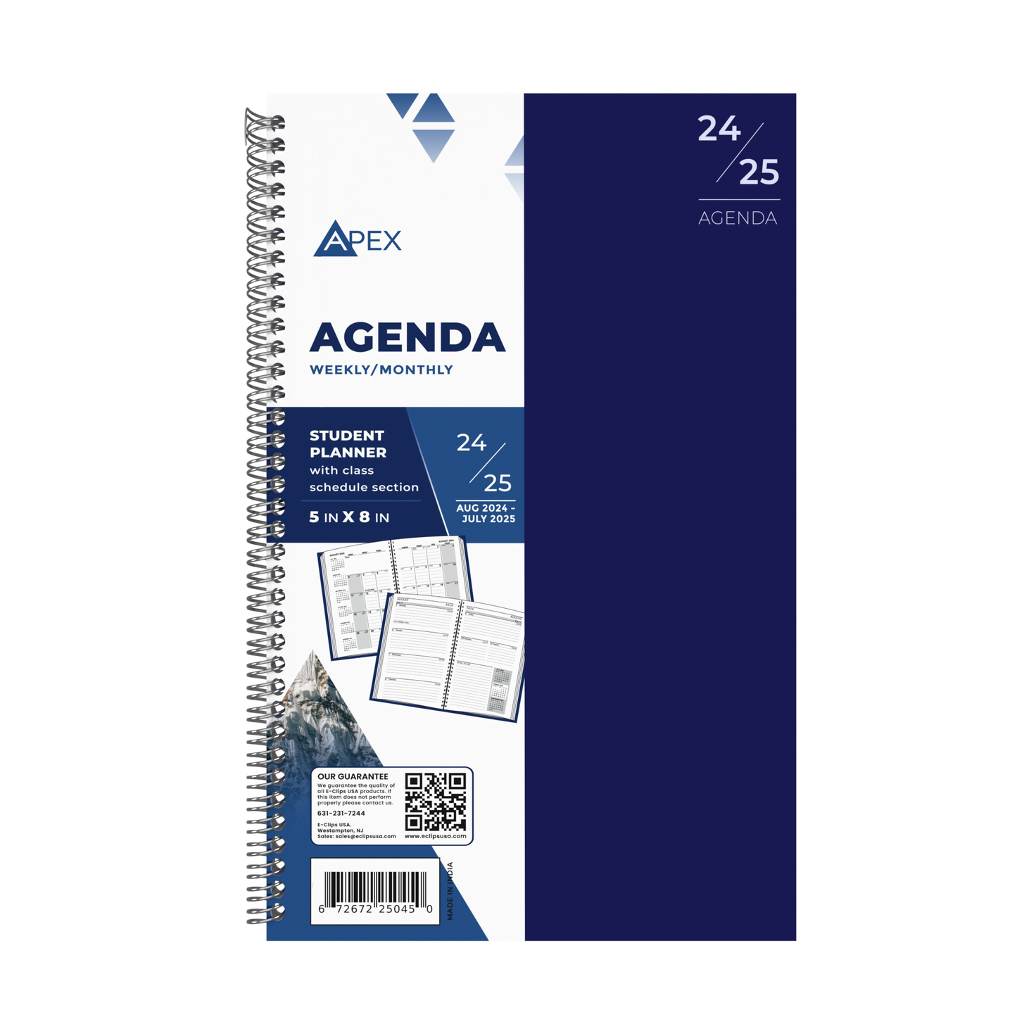 APEX 2024-2025 Student Agenda Double Wire Planner - Pocket-size, 5 X 8 Inches, 2 Assorted Colors