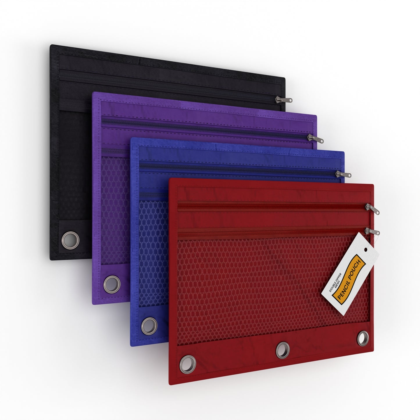 Zipper Pencil Pouch - Mesh Window, Fits Standard 3-Ring Binder, 7.5 X 10 Inches, Assorted Colors