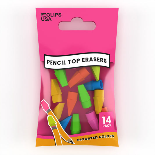 Pencil Top Erasers - Cap Tops, Assorted Colors, 14-Count