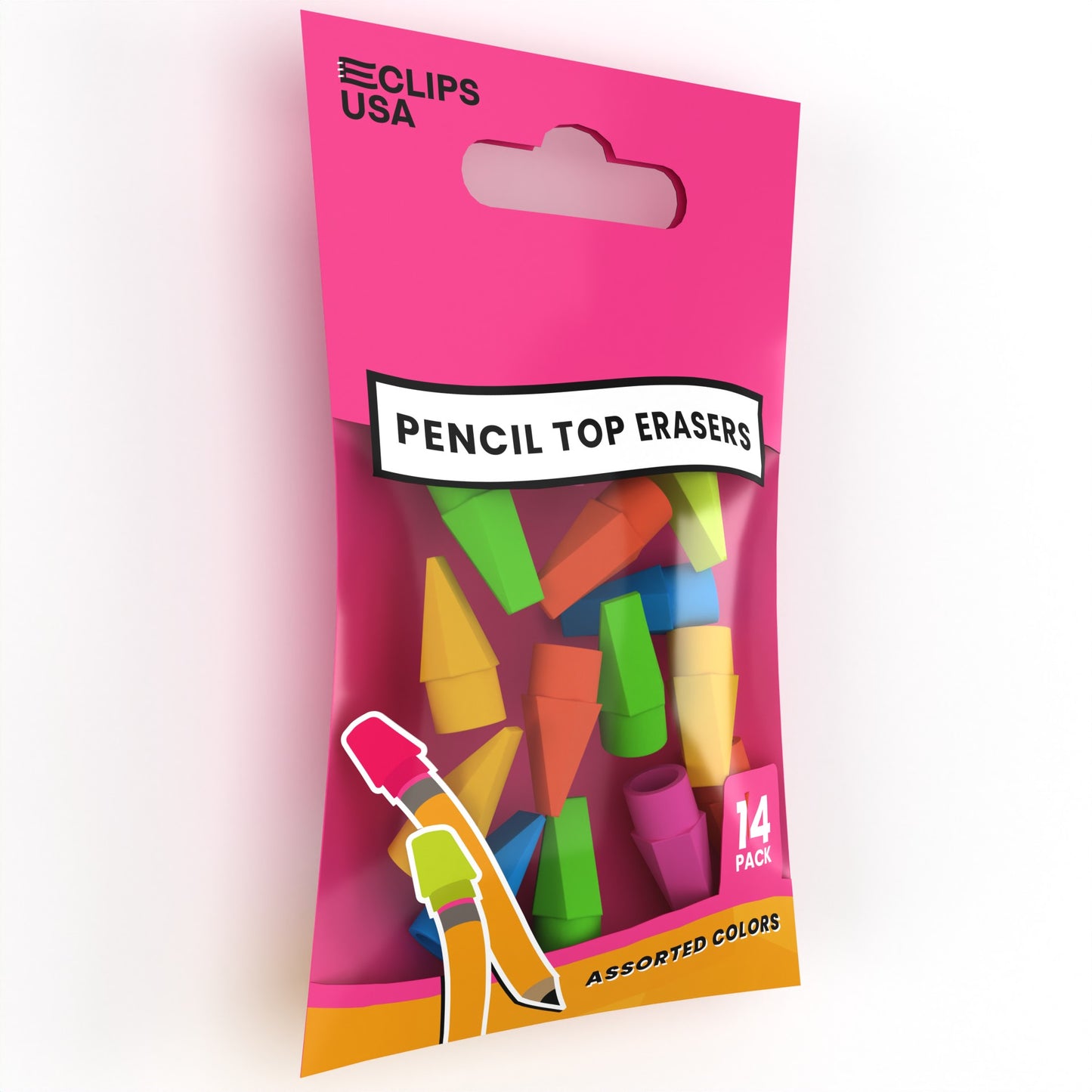 Pencil Top Erasers - Cap Tops, Assorted Colors, 14-Count