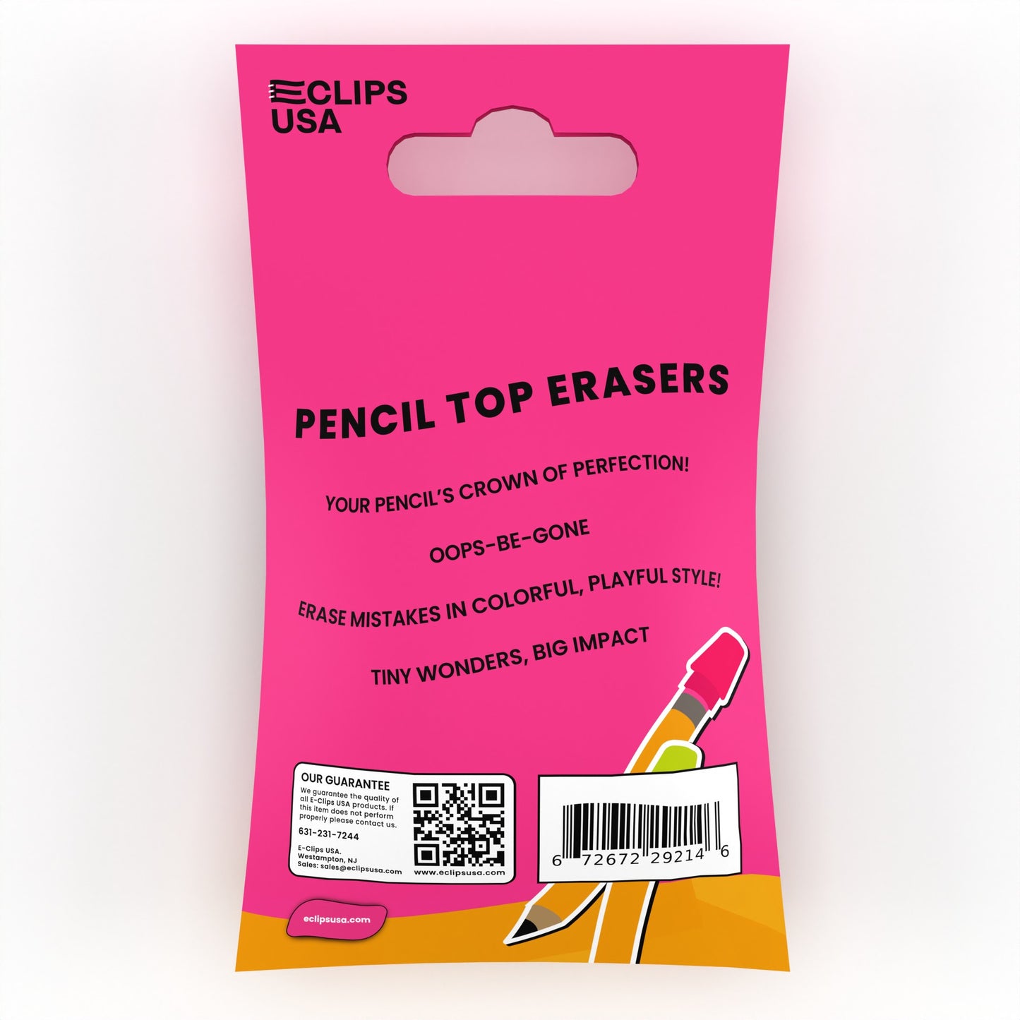 Pencil Top Erasers - Cap Tops, Assorted Colors, 14-Count