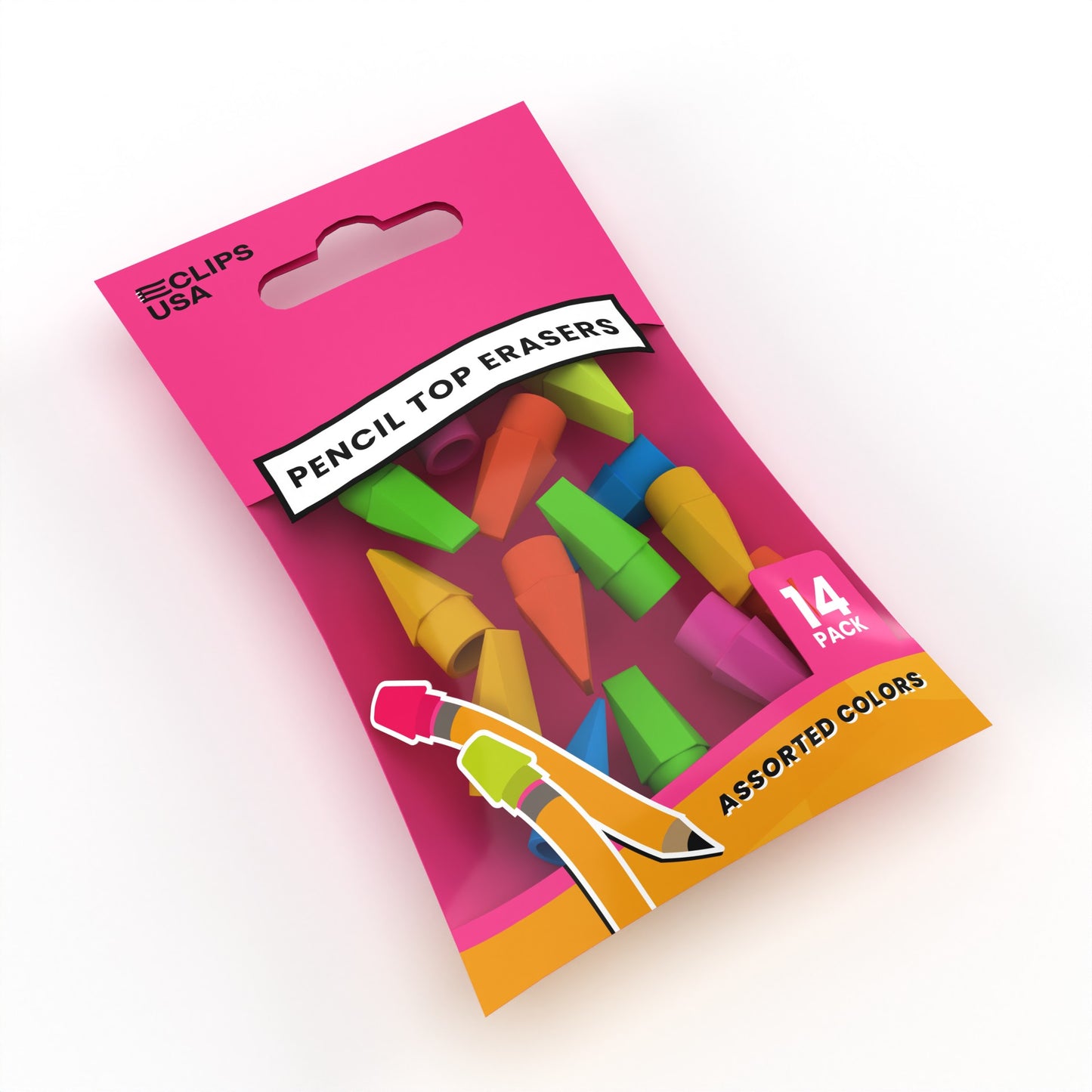 Pencil Top Erasers - Cap Tops, Assorted Colors, 14-Count