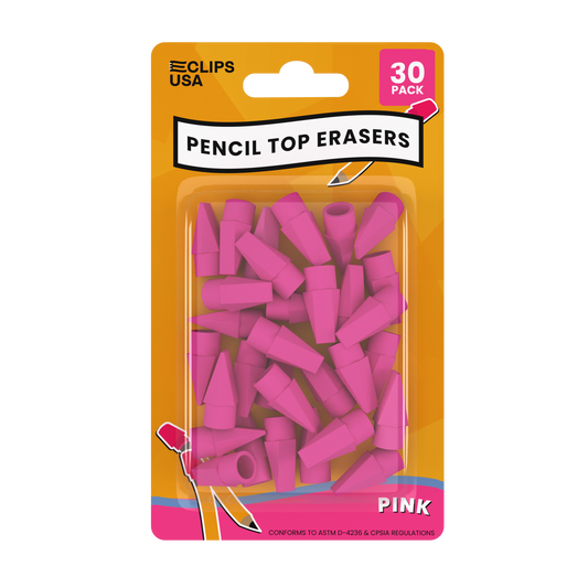 Pink Pencil Top Erasers - Cap Tops, 30 Pack