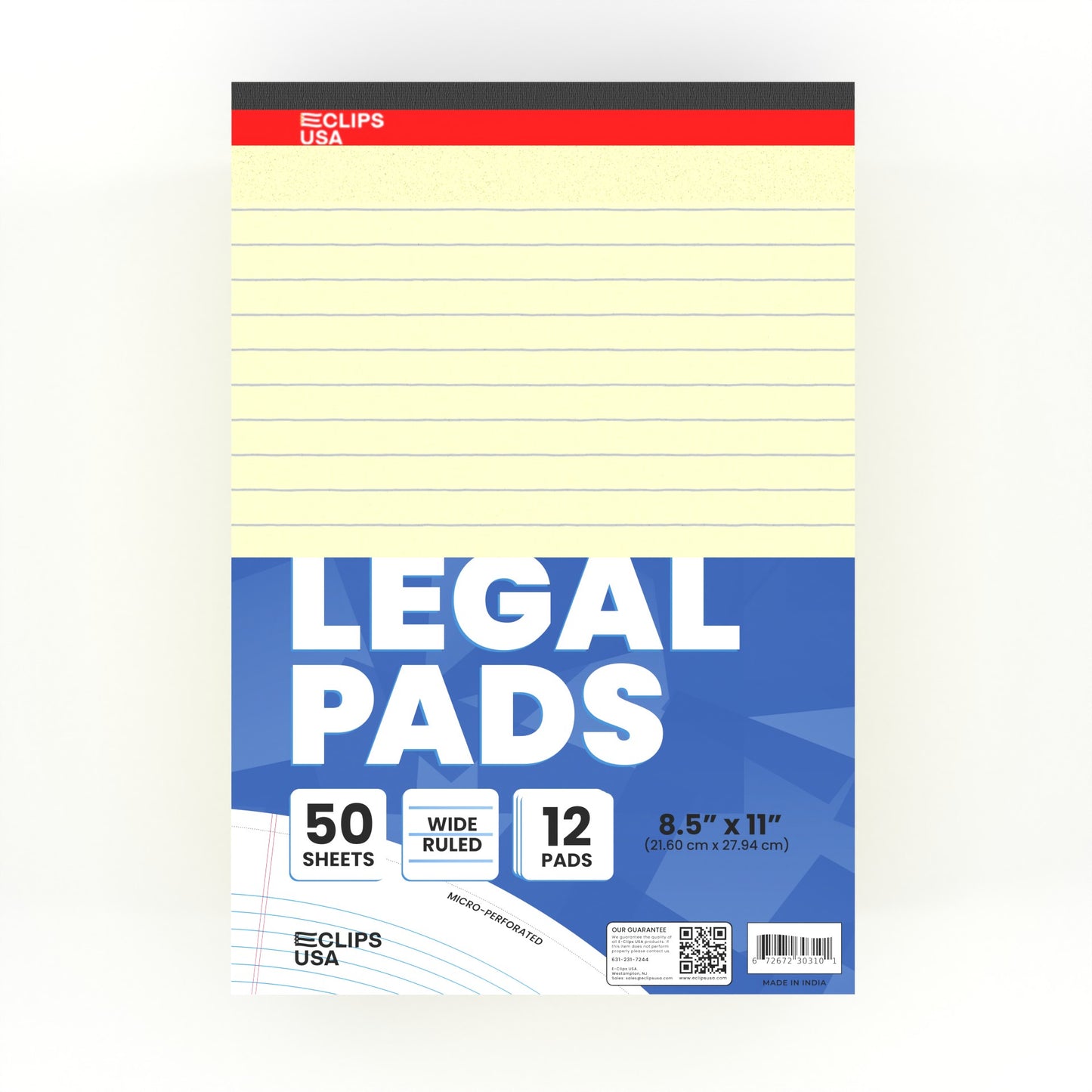 Legal Pad - 8.5 X 11 Inches, Ruled, 50 Canary Micro-perforated Sheets