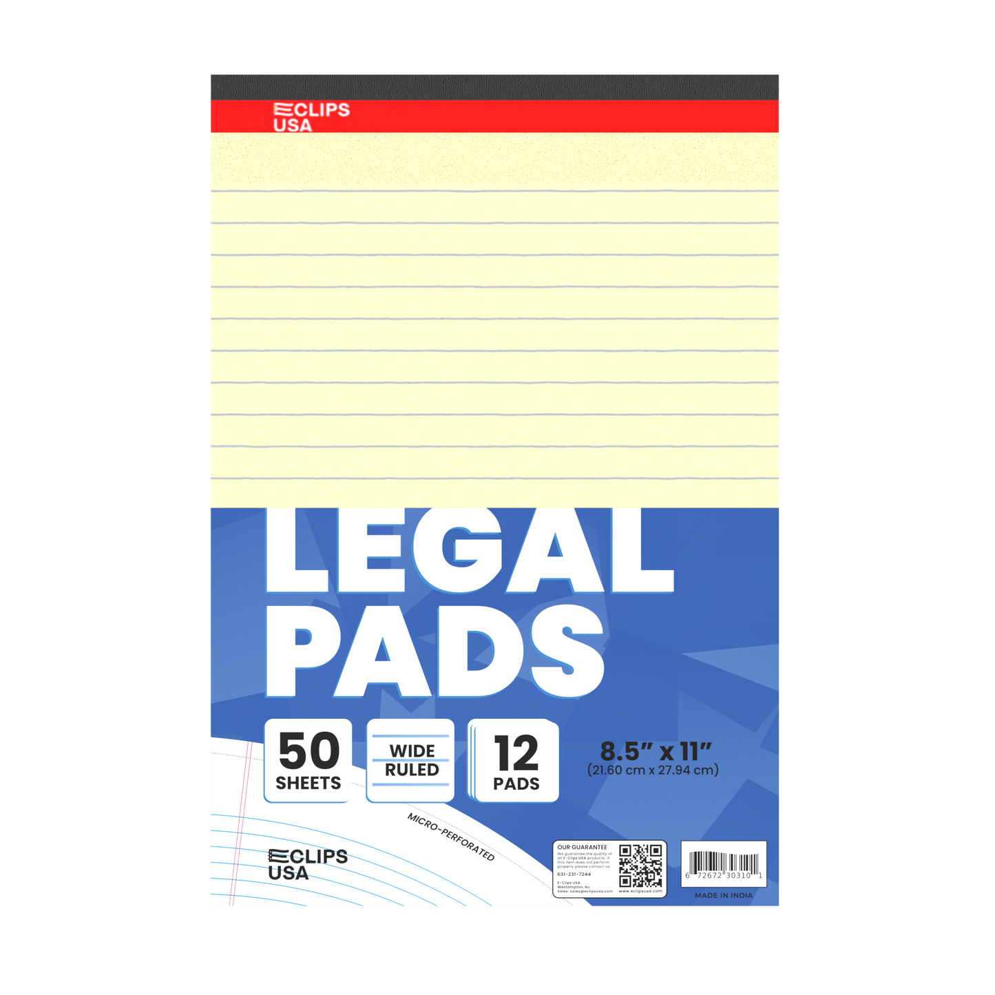 Legal Pad - 8.5 X 11 Inches, Ruled, 50 Canary Micro-perforated Sheets