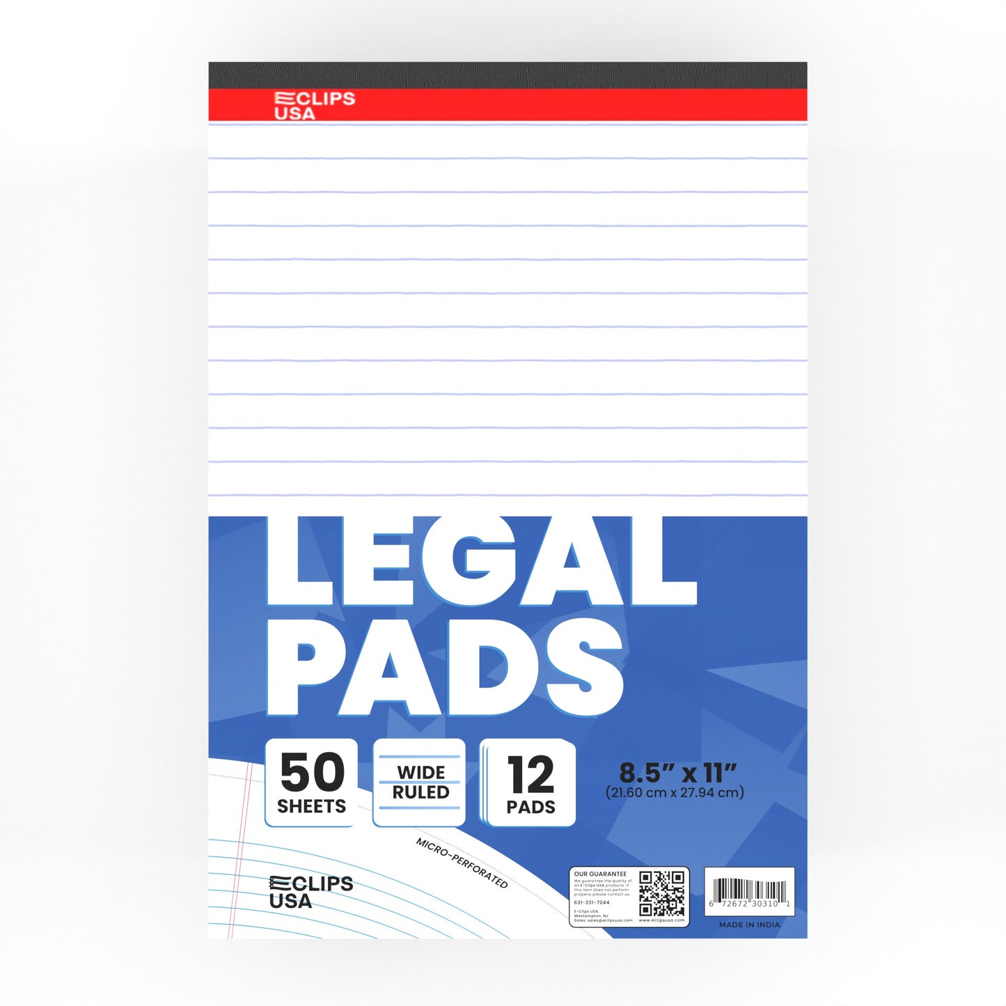 Legal Pad - 8.5 X 11 Inches, Ruled, 50 White Micro-perforated Sheets