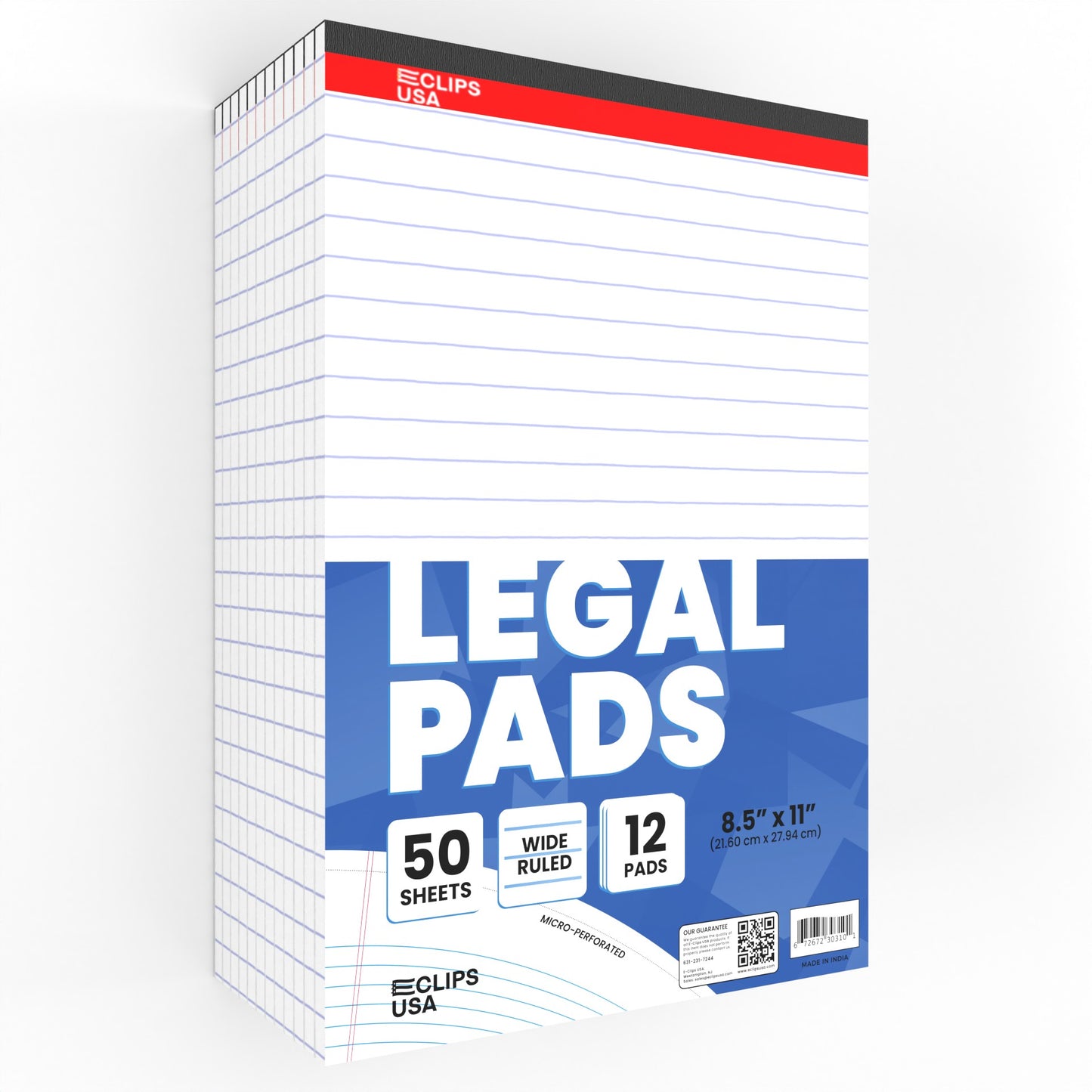 Legal Pad - 8.5 X 11 Inches, Ruled, 50 White Micro-perforated Sheets