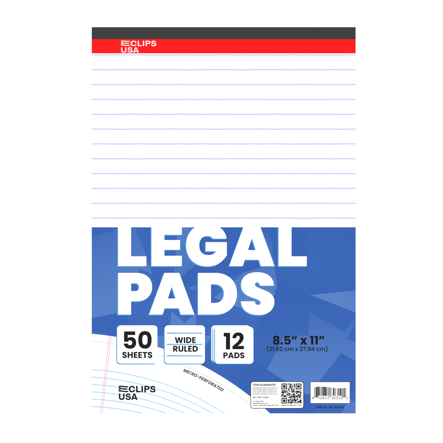 Legal Pad - 8.5 X 11 Inches, Ruled, 50 White Micro-perforated Sheets