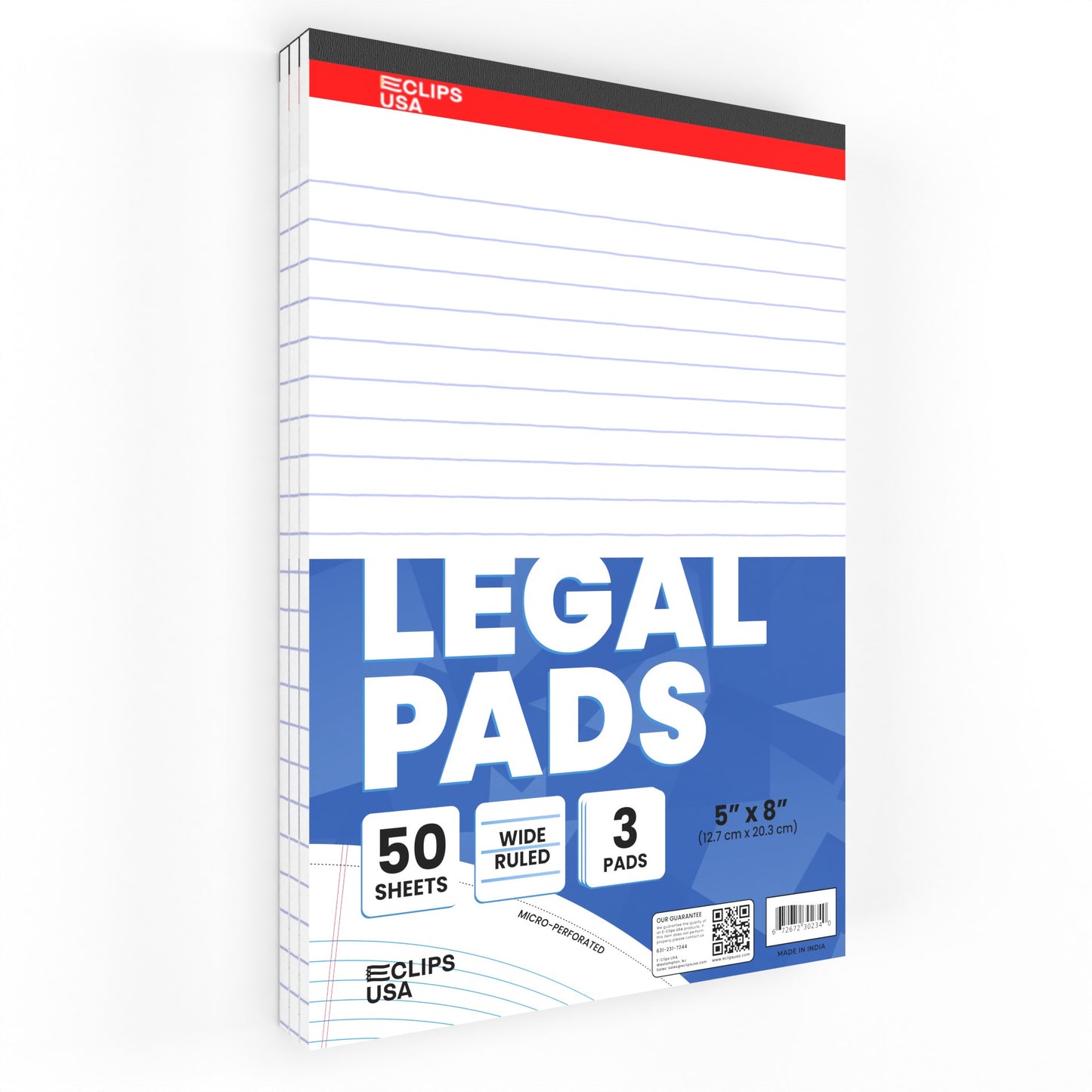 Legal Pad - 5 X 8 Inches, 150 (3 Pads Of 50) White Micro-perforated Sheets, Ruled